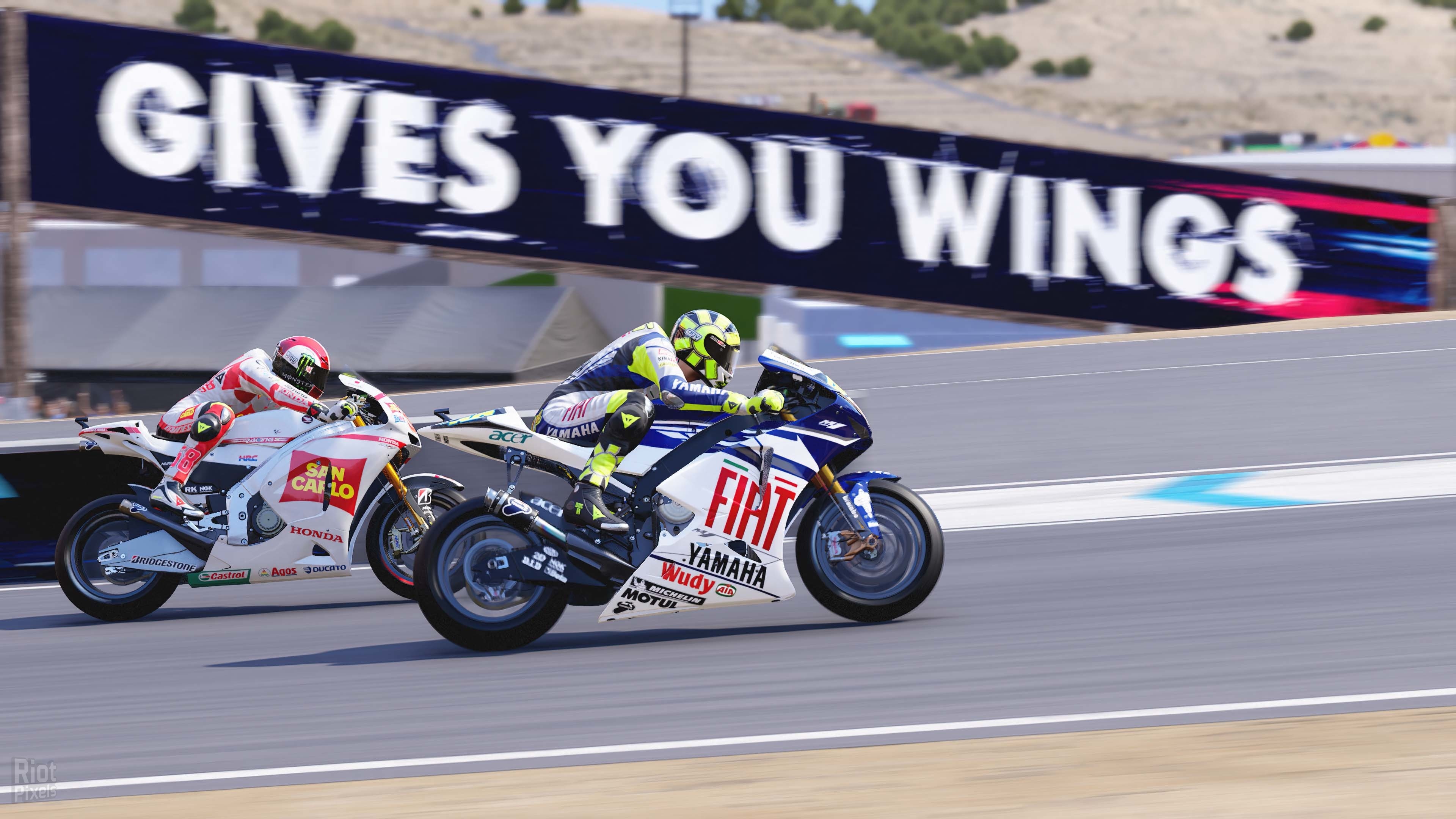 Fiat Yamaha YZR-M1, San Carlo Honda Gresini, Gives You Wings billboard, 4K Desktop wallpaper