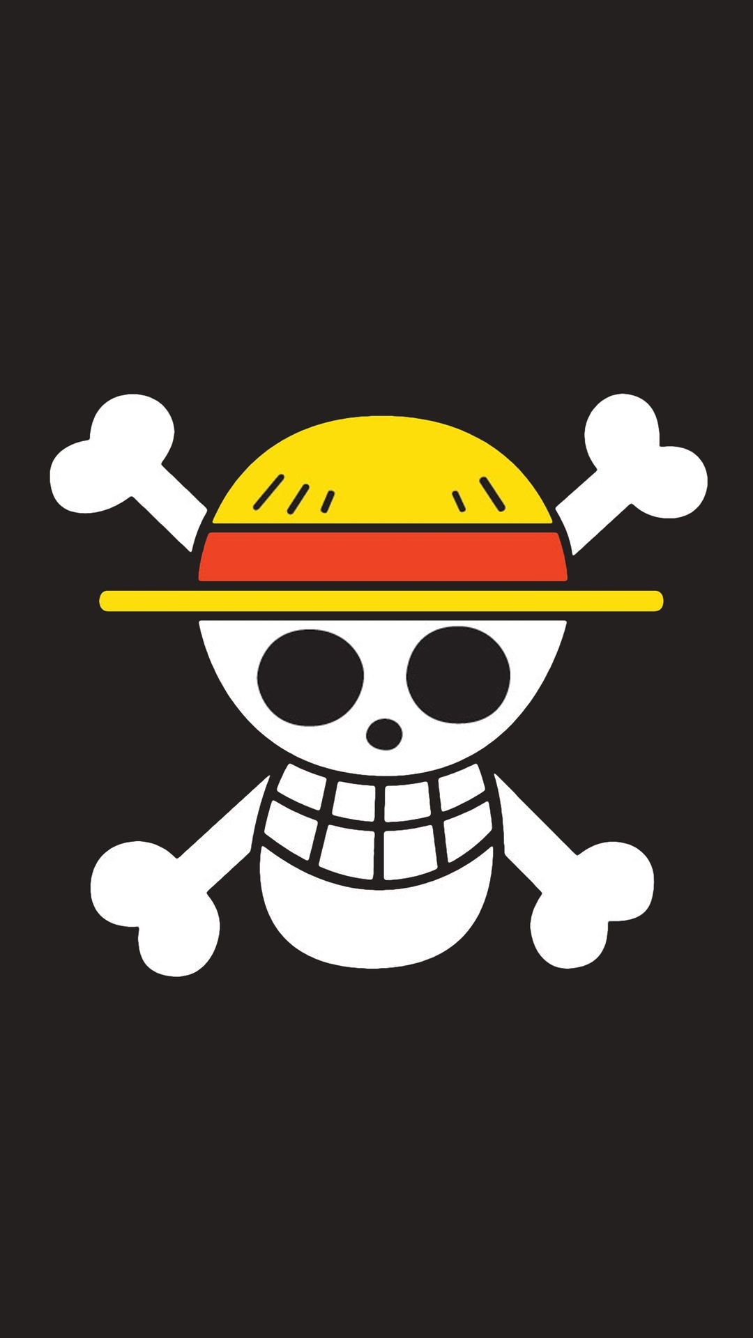 Straw Hat Pirates Jolly Roger, Luffy yellow straw hat, grinning skull and crossbones, Full HD Phone wallpaper