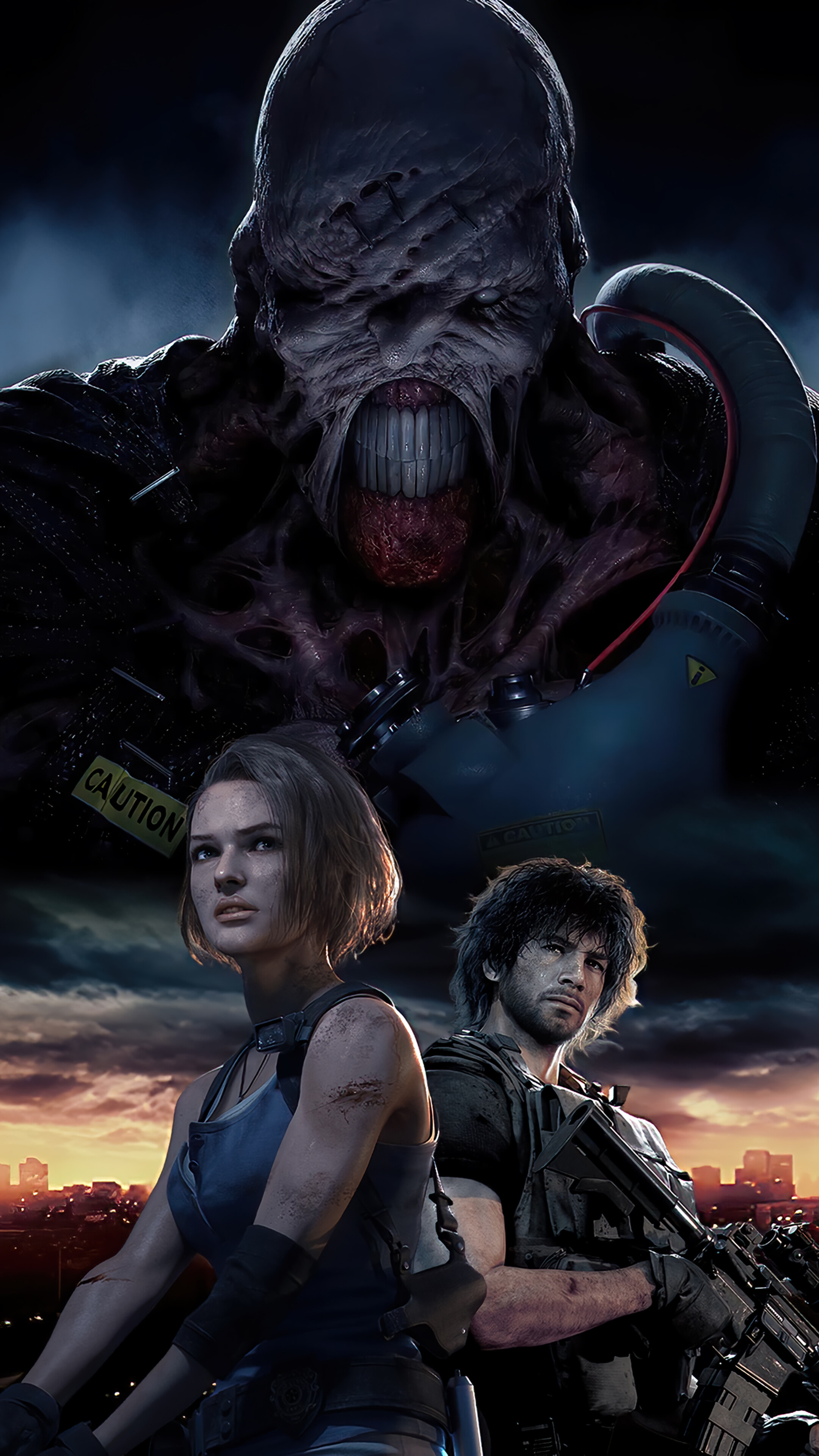 Nemesis, Jill Valentine, Carlos Oliveira, Raccoon City, 4K Phone wallpaper