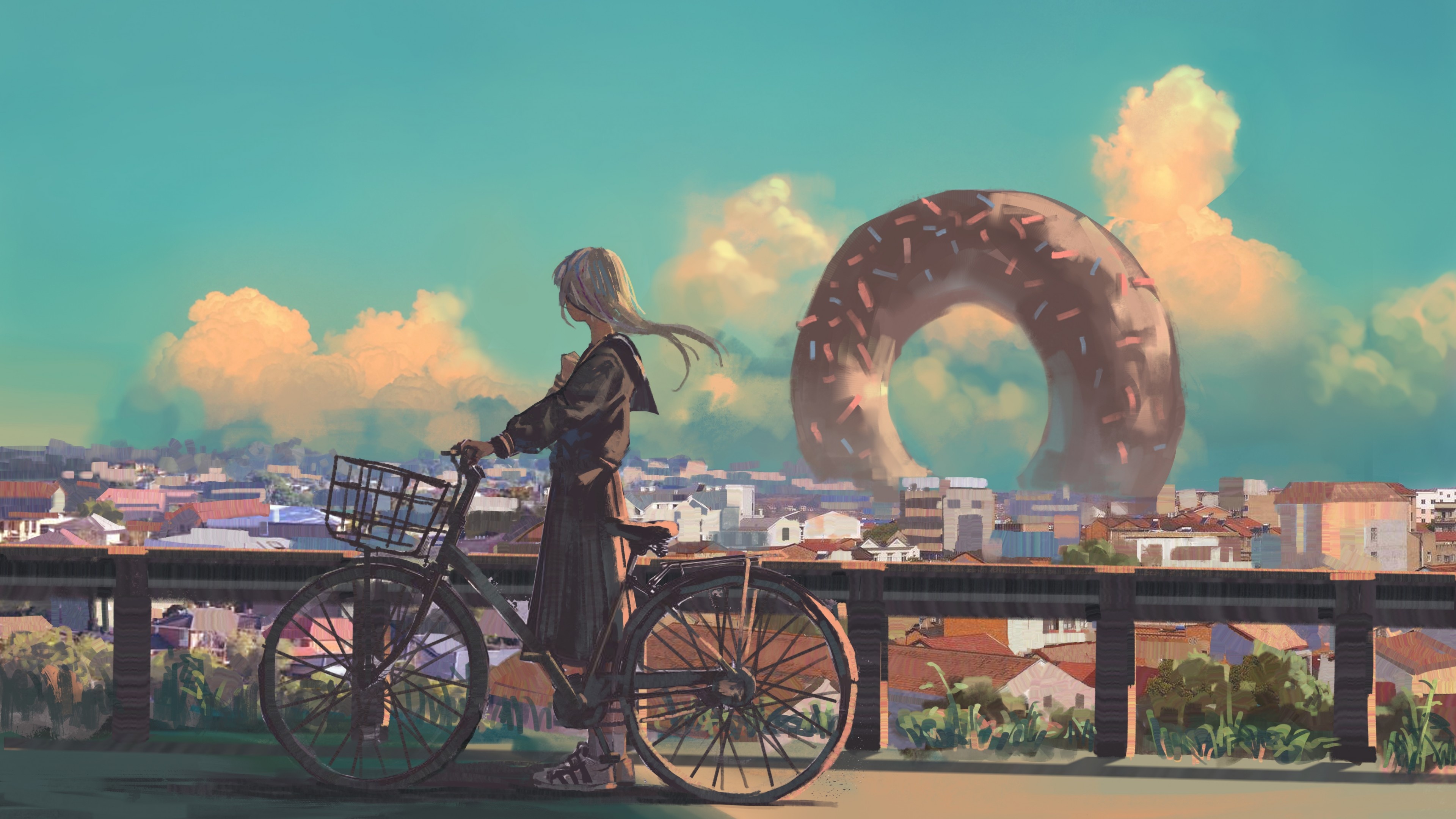 City girl on a bicycle, Stunning 4K art, Vibrant and captivating, 3840x2160 4K Desktop