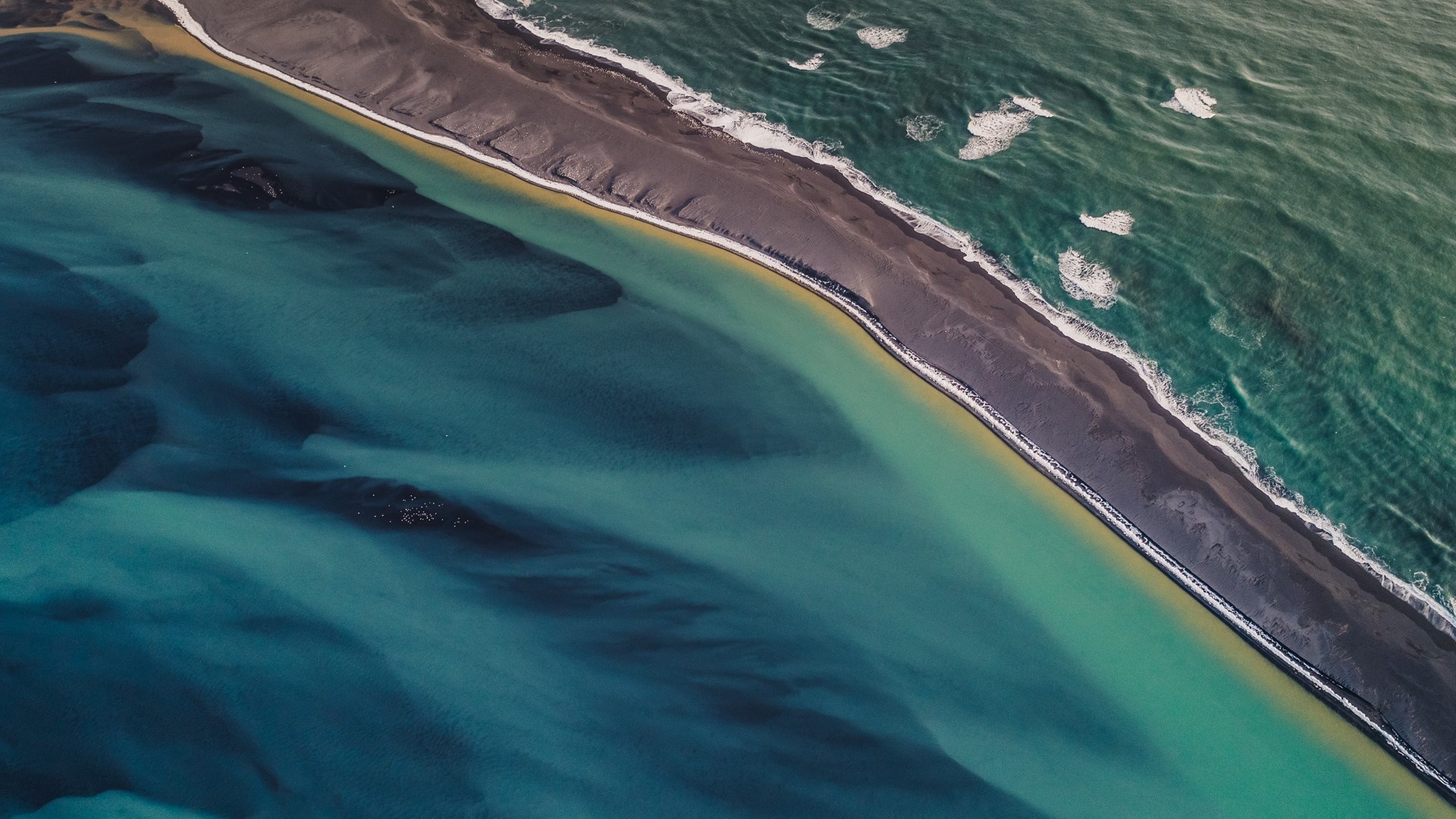 Atlantic Ocean, Thjorsa Jrs River, Iceland, Aerial View, 1920x1080 Full HD Desktop