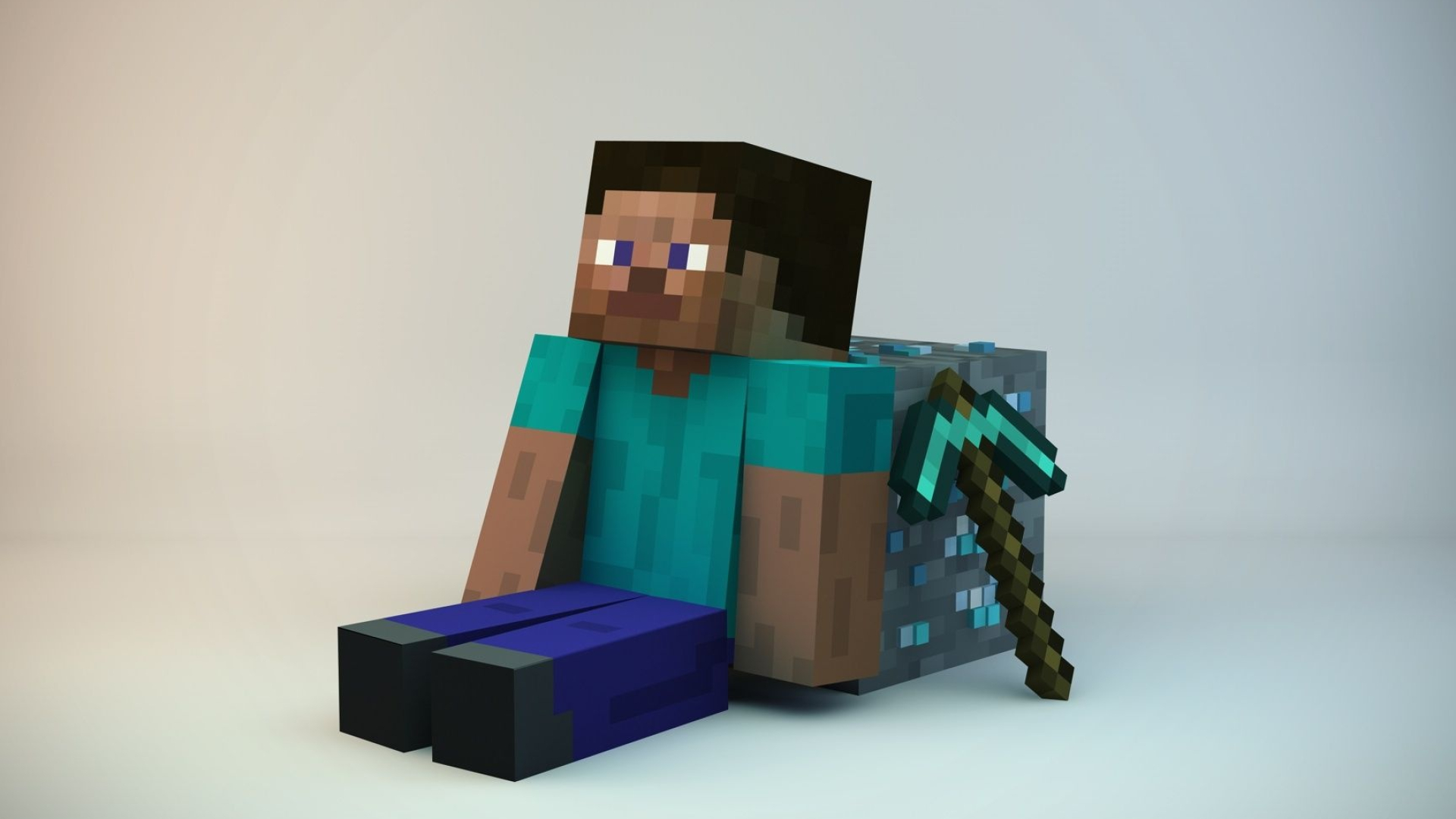 Steve, Minecraft diamond pickaxe, Minecraft diamond ore block, Full HD Desktop wallpaper