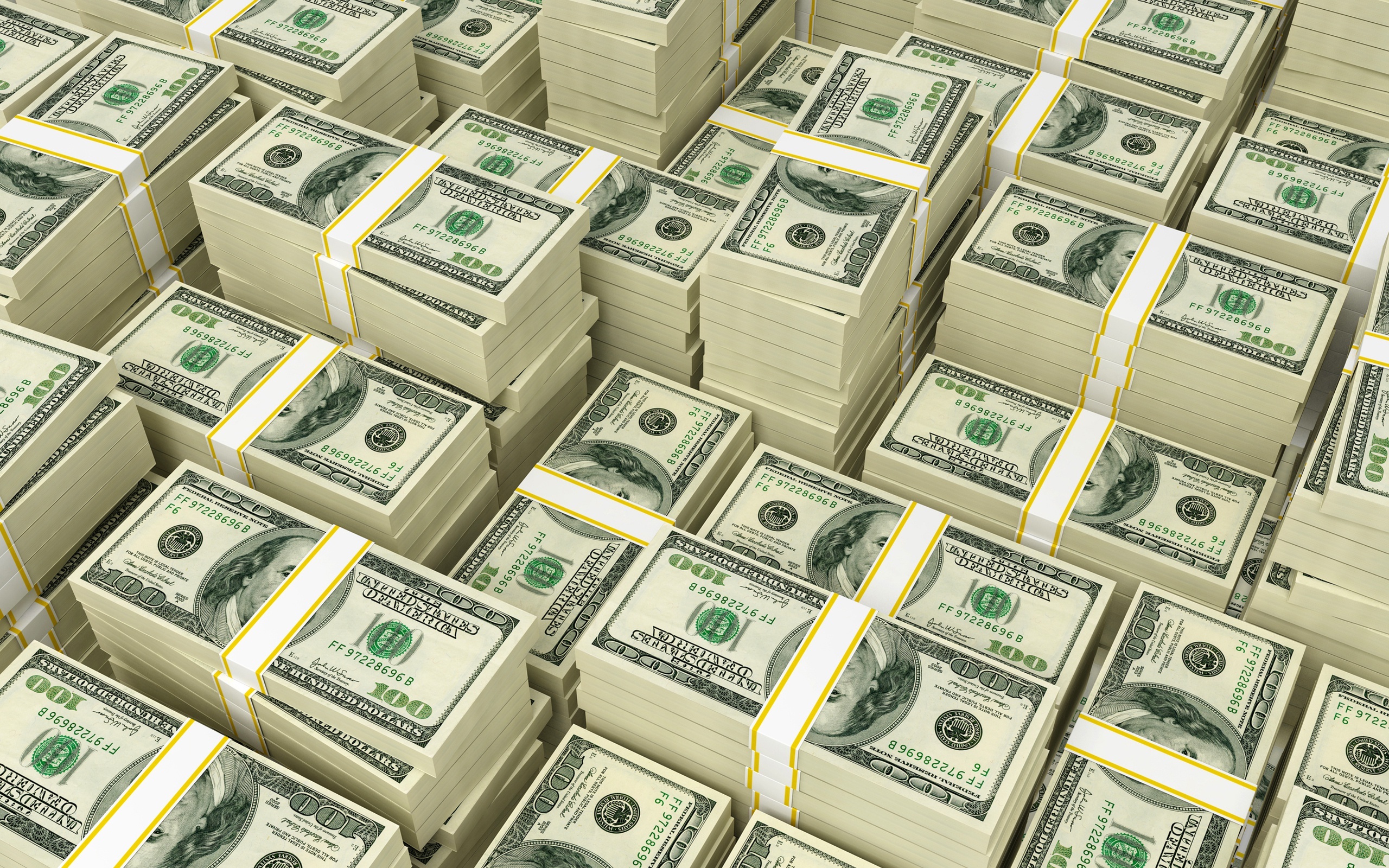 Mountain of money, Dollar packs, American dollars, Finance concepts, 2560x1600 HD Desktop