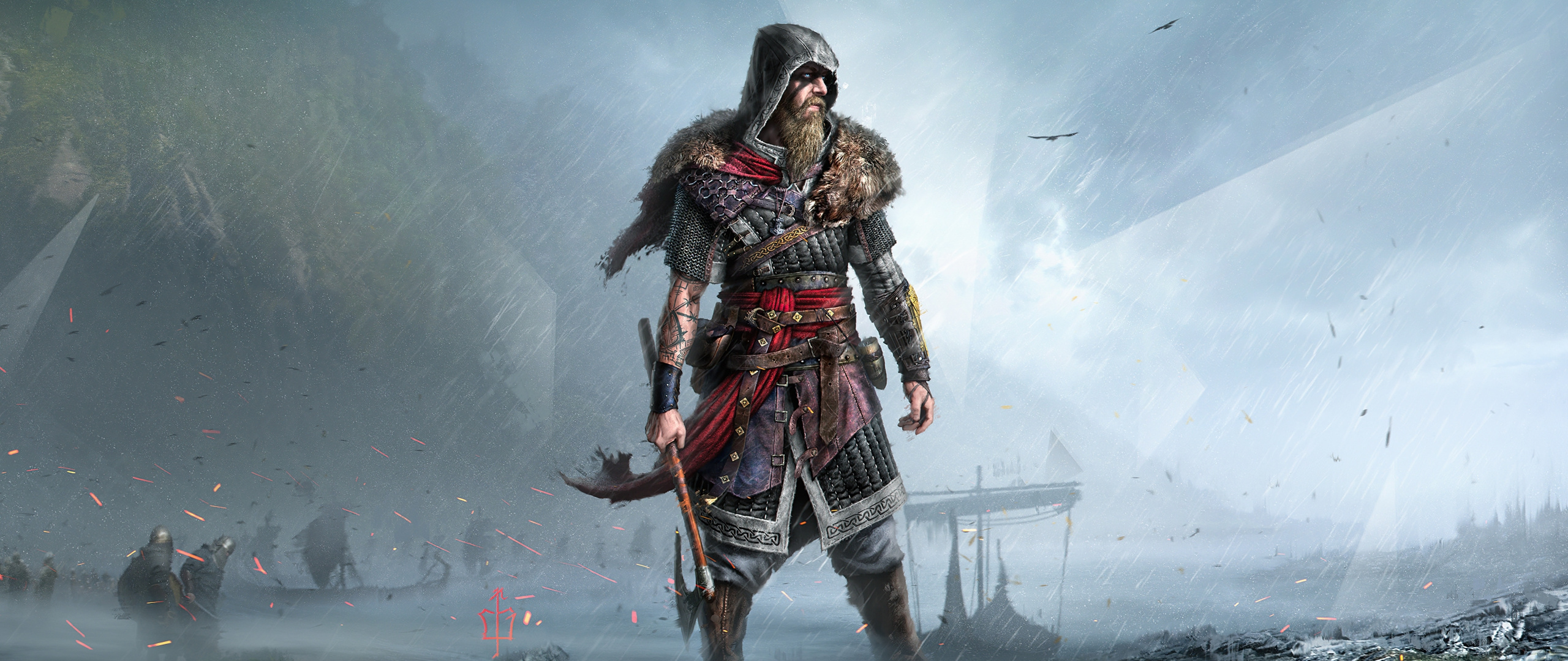 Male Eivor, Assassin's Creed Valhalla, Viking longship, Dual Screen Desktop wallpaper