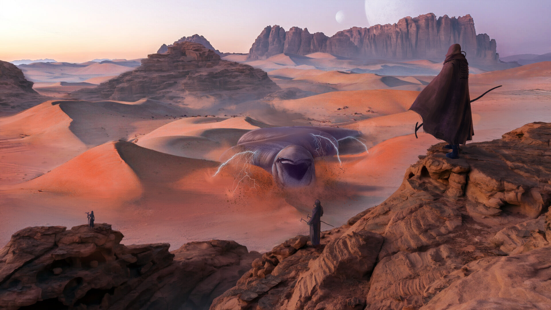 Arrakis, Sunset scenery, Artistic interpretation, Warm colors, 1920x1080 Full HD Desktop