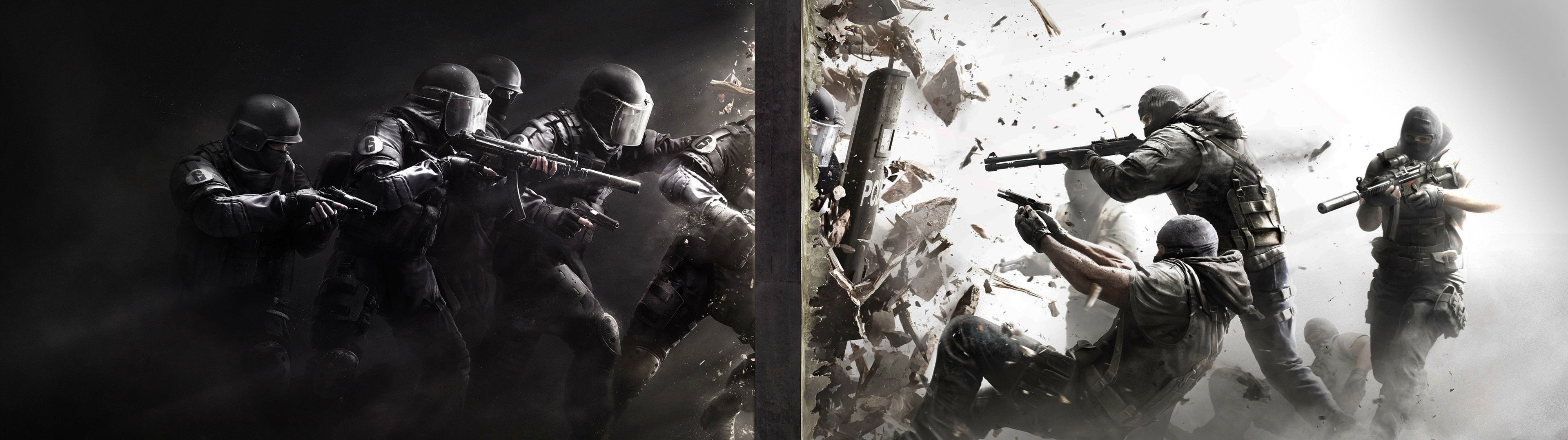 Rainbow Six Siege, Dual monitor wallpaper, Intense firefights, 3840x1080 Dual Screen Desktop