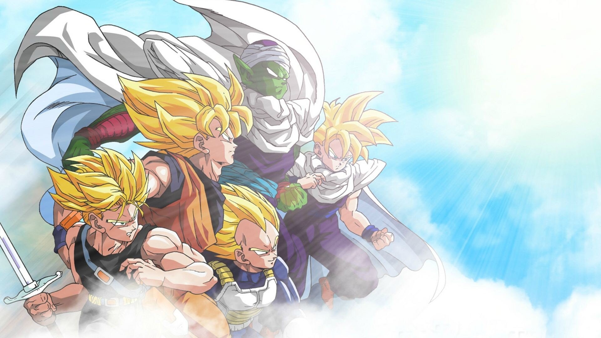 Goku, Gohan, Goten, Trunks, Piccolo, Vegeta, Super Saiyan, Dragon Ball Z, Full HD Desktop wallpaper