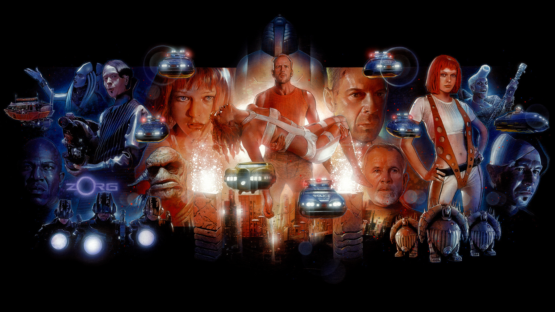 Korben Dallas, Milla Jovovich, Leeloo, Bruce Willis, 1920x1080 Full HD Desktop