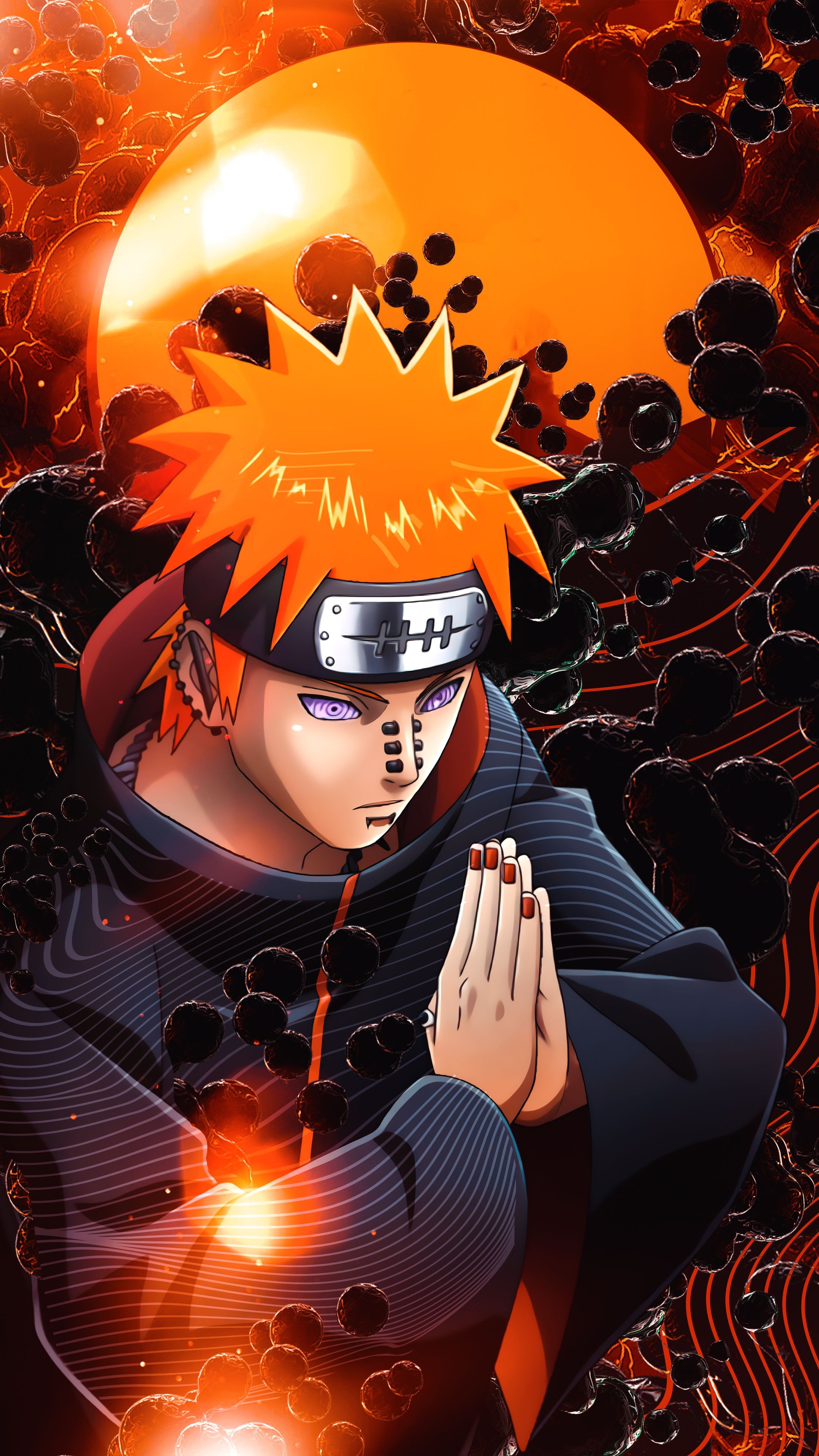 Deva Path Pain, Rinnegan, Akatsuki cloak, 4K Phone wallpaper