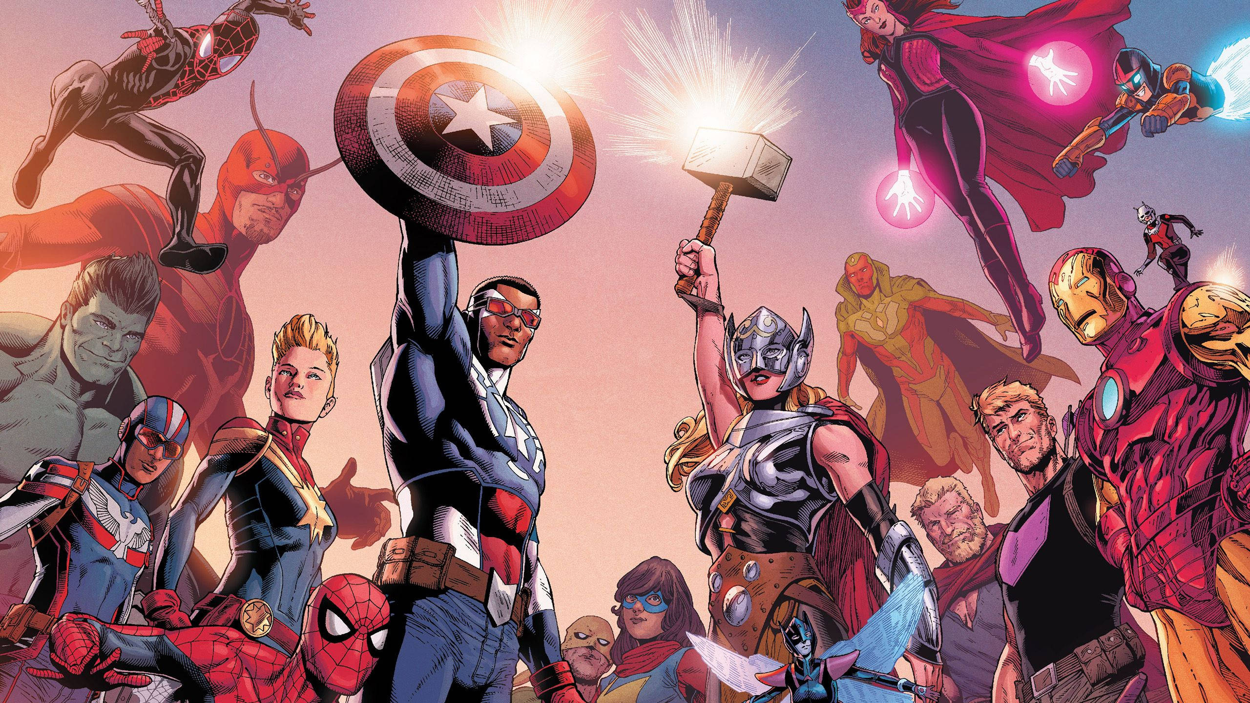 Sam Wilson Captain America, Jane Foster Thor, Marvel Comics Avengers, Iron Man, Scarlet Witch, HD Desktop wallpaper