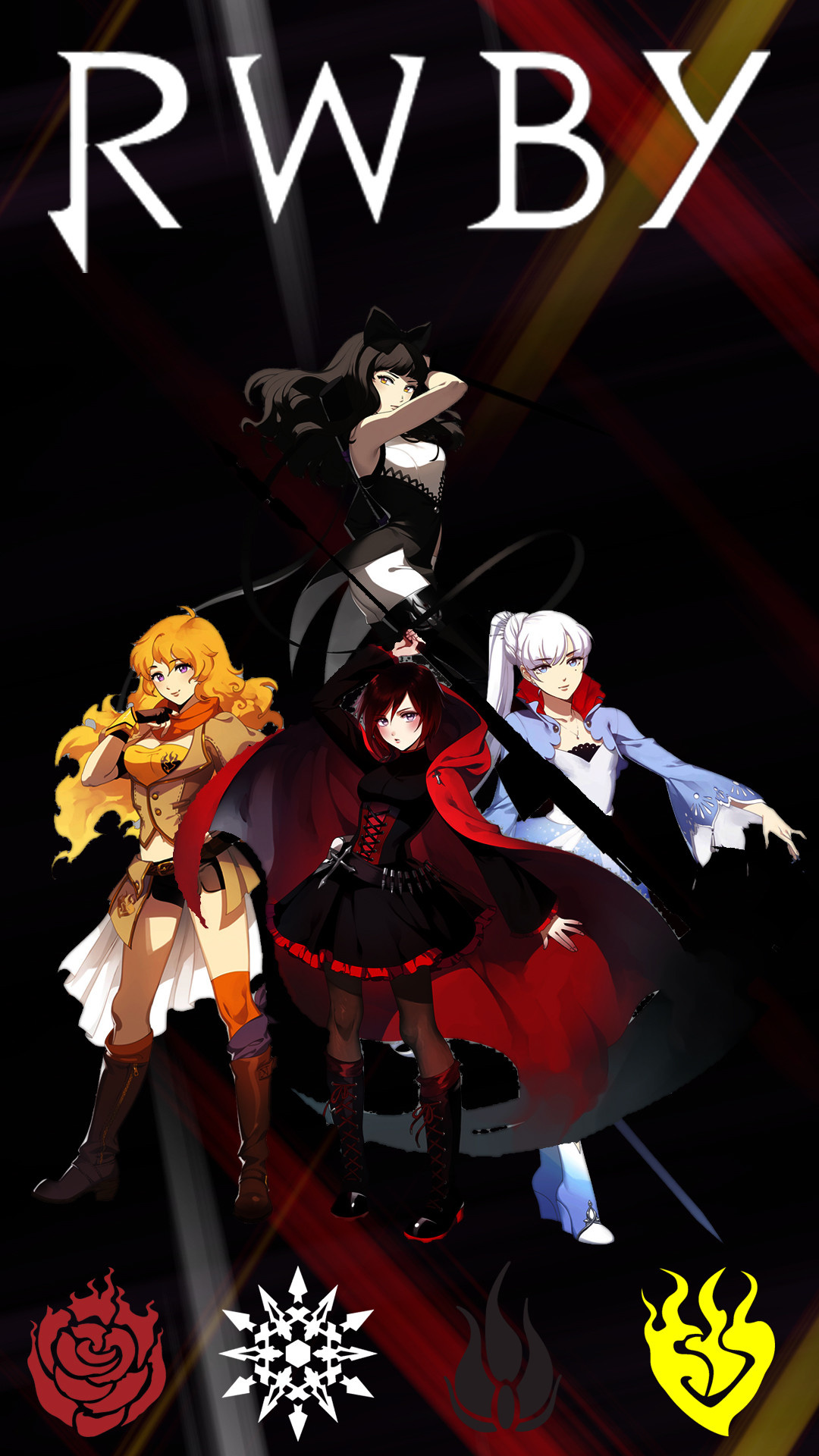 RWBY 4K view, Christopher Simpson art, Rich hues, Intriguing character designs, Vibrate aura, 1080x1920 Full HD Phone
