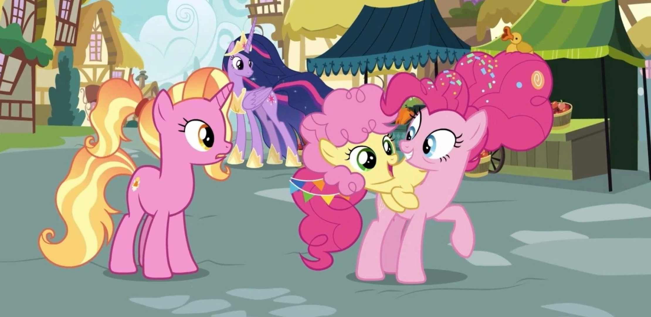 Pinkie Pie, Li'l Cheese, Sugar Belle, Princess Twilight Sparkle, Dual Screen Desktop wallpaper