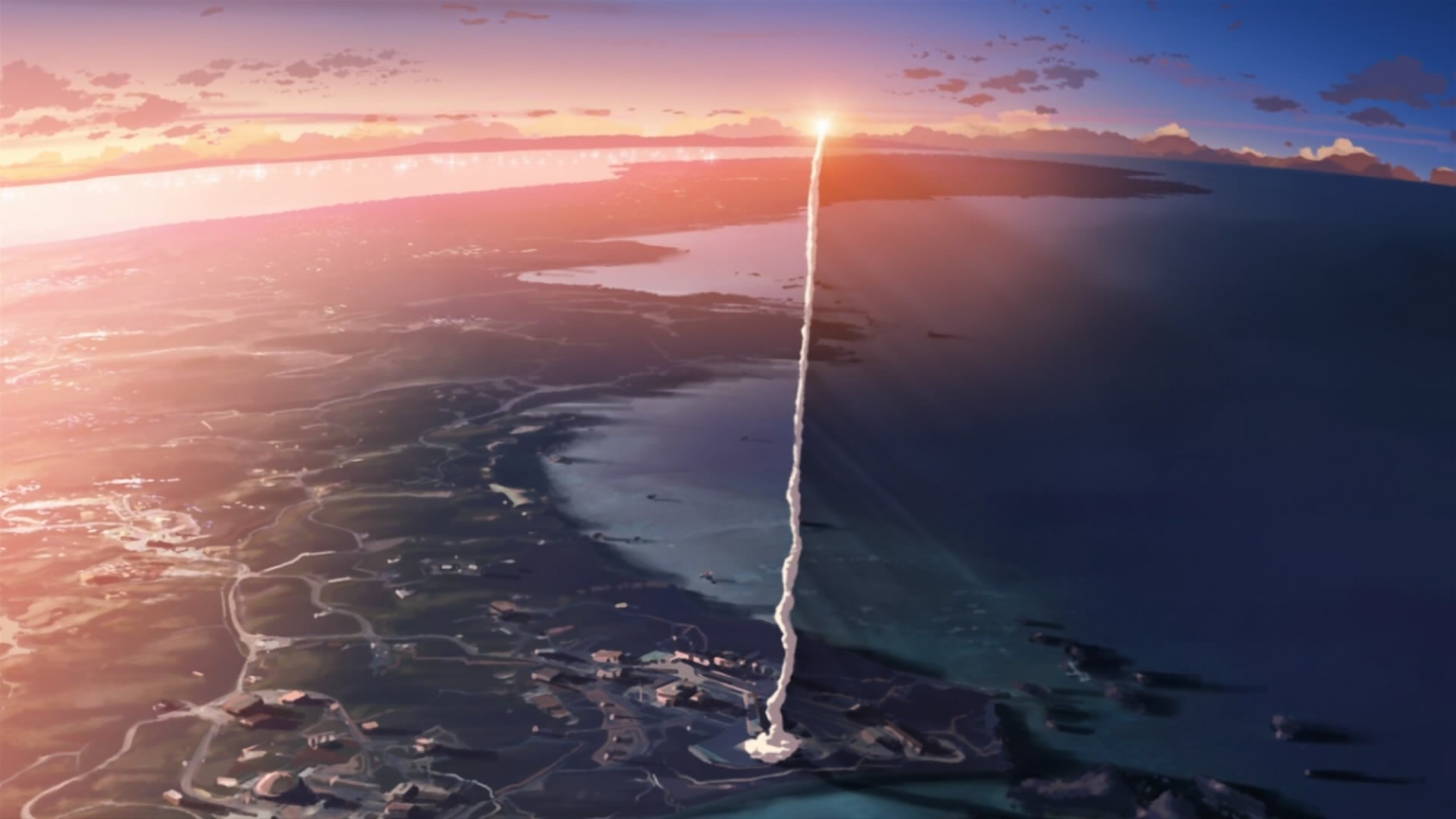 Tanegashima Space Center rocket launch, 5 Centimeters per Second, Ascending rocket smoke plume, Full HD Desktop wallpaper