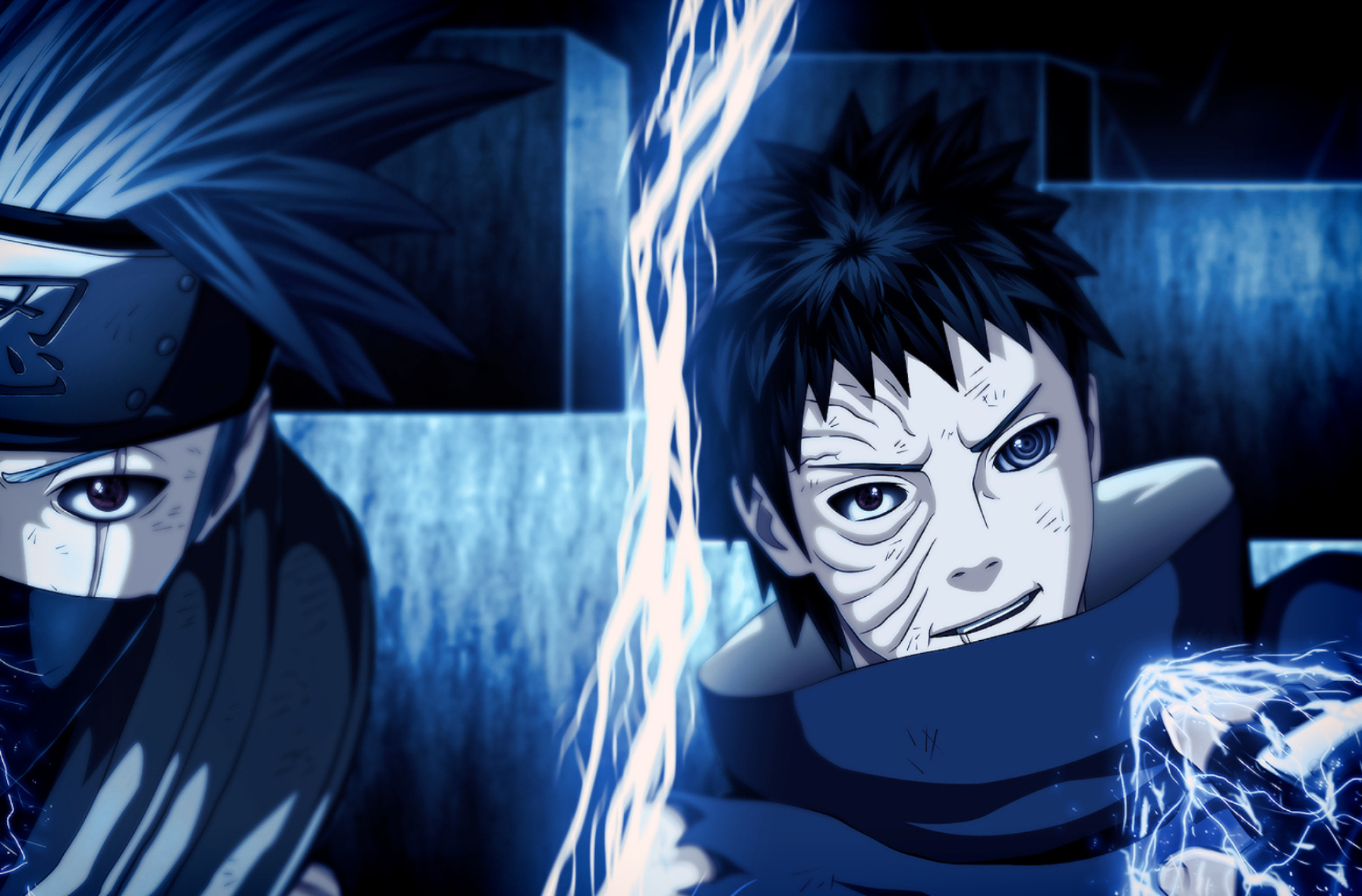 Obito Uchiha, Kakashi Hatake, Blue lightning chakra, Naruto: Shippuden, HD Desktop wallpaper