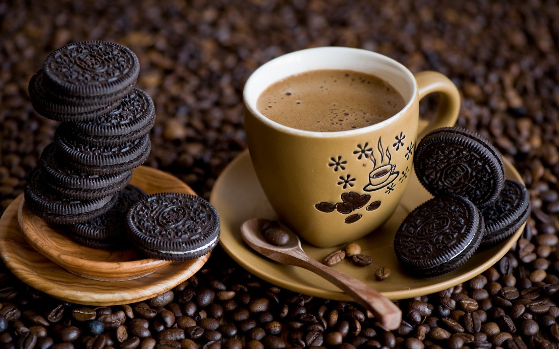 Coffee cup, Spoon, Oreos, HD wallpapers, 1920x1200 HD Desktop