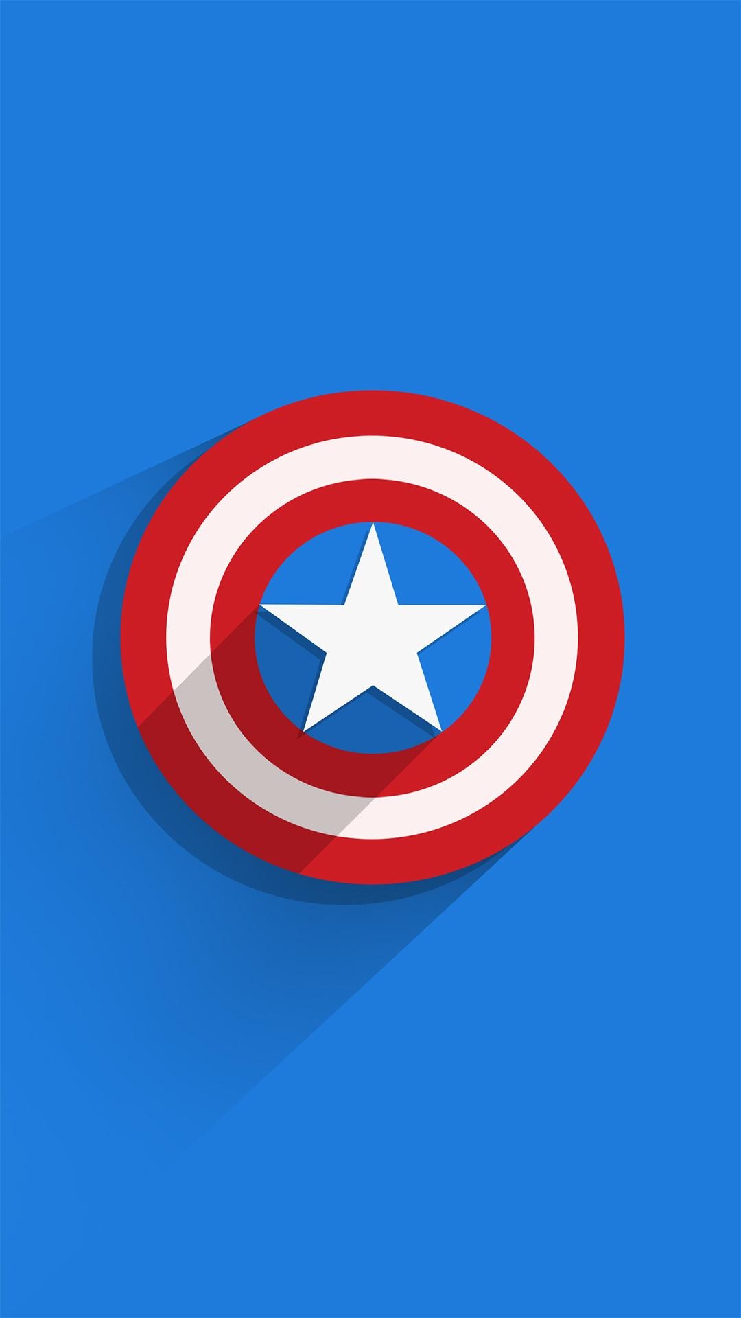 Captain America shield, white five-pointed star, flat long shadow design, Full HD Phone wallpaper
