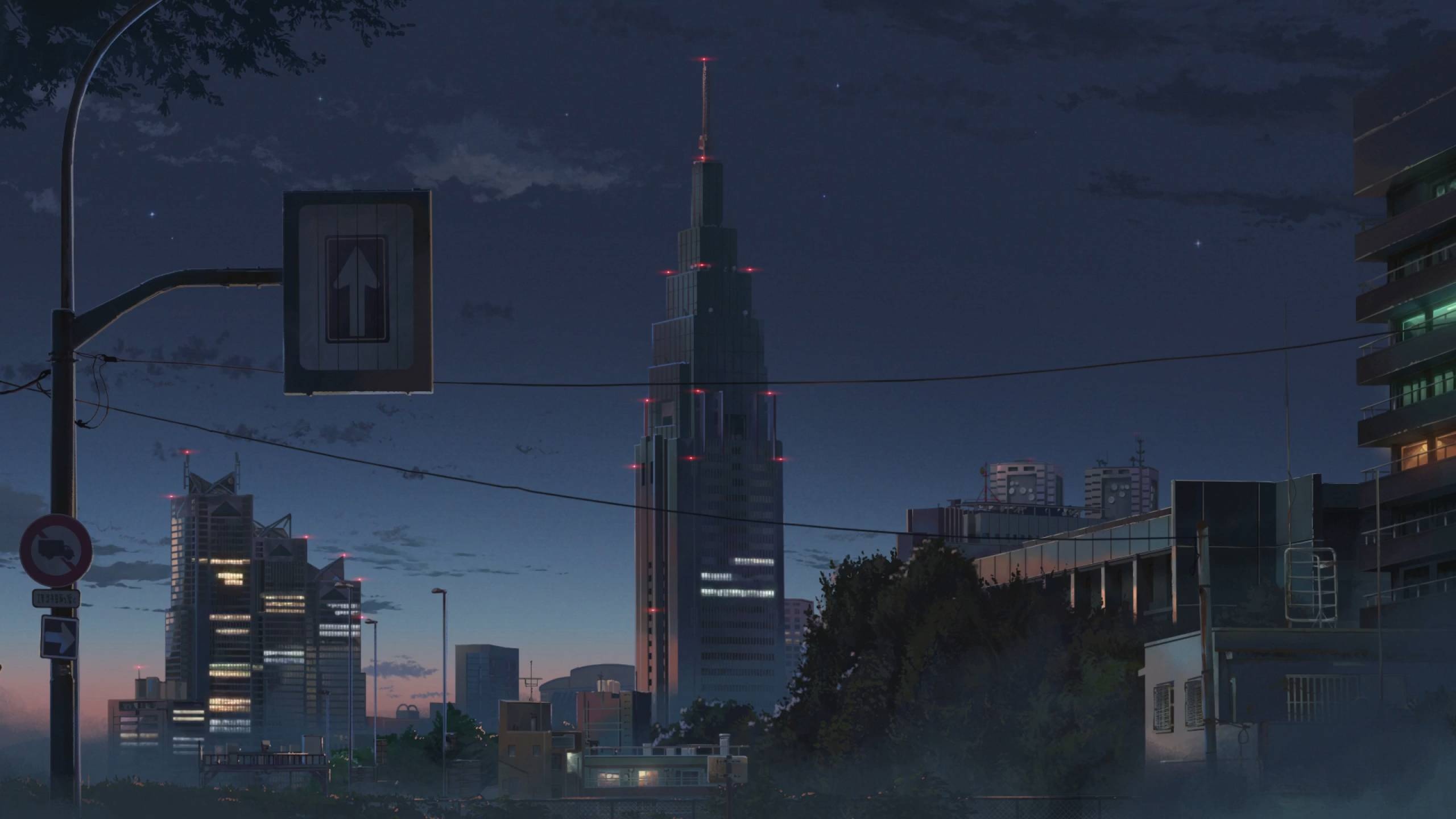 NTT Docomo Yoyogi Building, Shinjuku skyline at dusk, Japanese street traffic sign, HD Desktop wallpaper