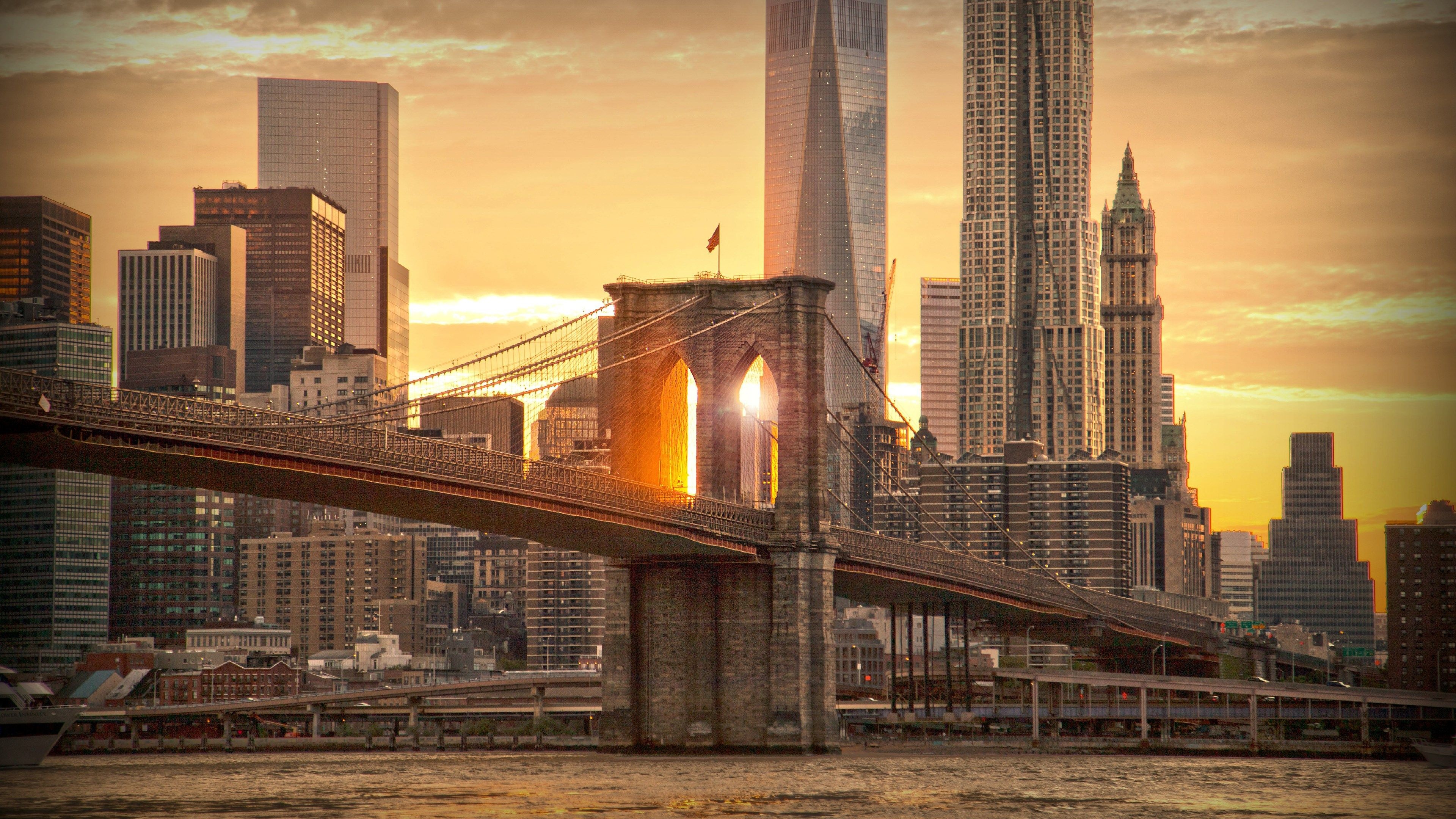 Lower Manhattan, Brooklyn Bridge Wallpaper, 3840x2160 4K Desktop