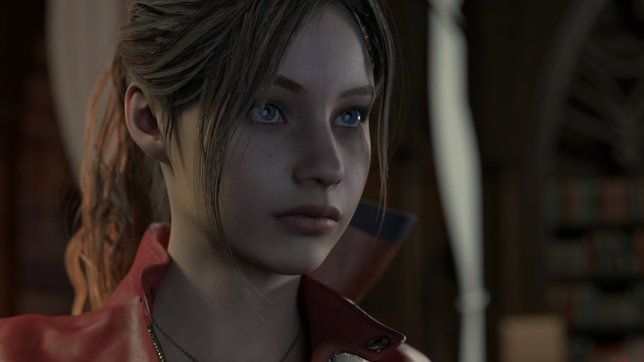 Claire Redfield, Resident Evil 2 Remake, red leather jacket, HD Desktop wallpaper