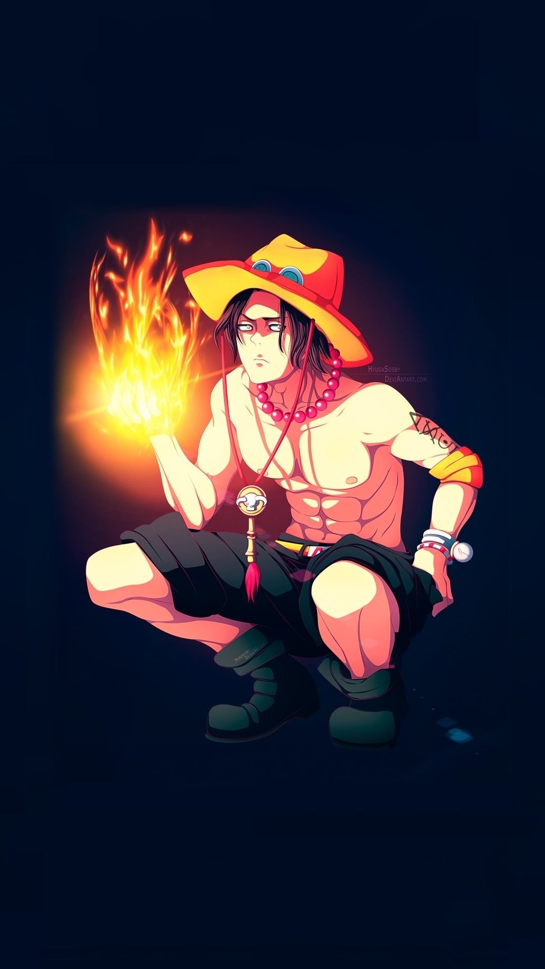 Portgas D. Ace, Mera Mera no Mi flame, orange cowboy hat, Full HD Phone wallpaper