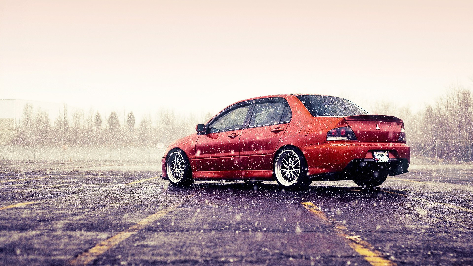 Mitsubishi Lancer Evo, Red snow side view, 1920x1080 Full HD Desktop