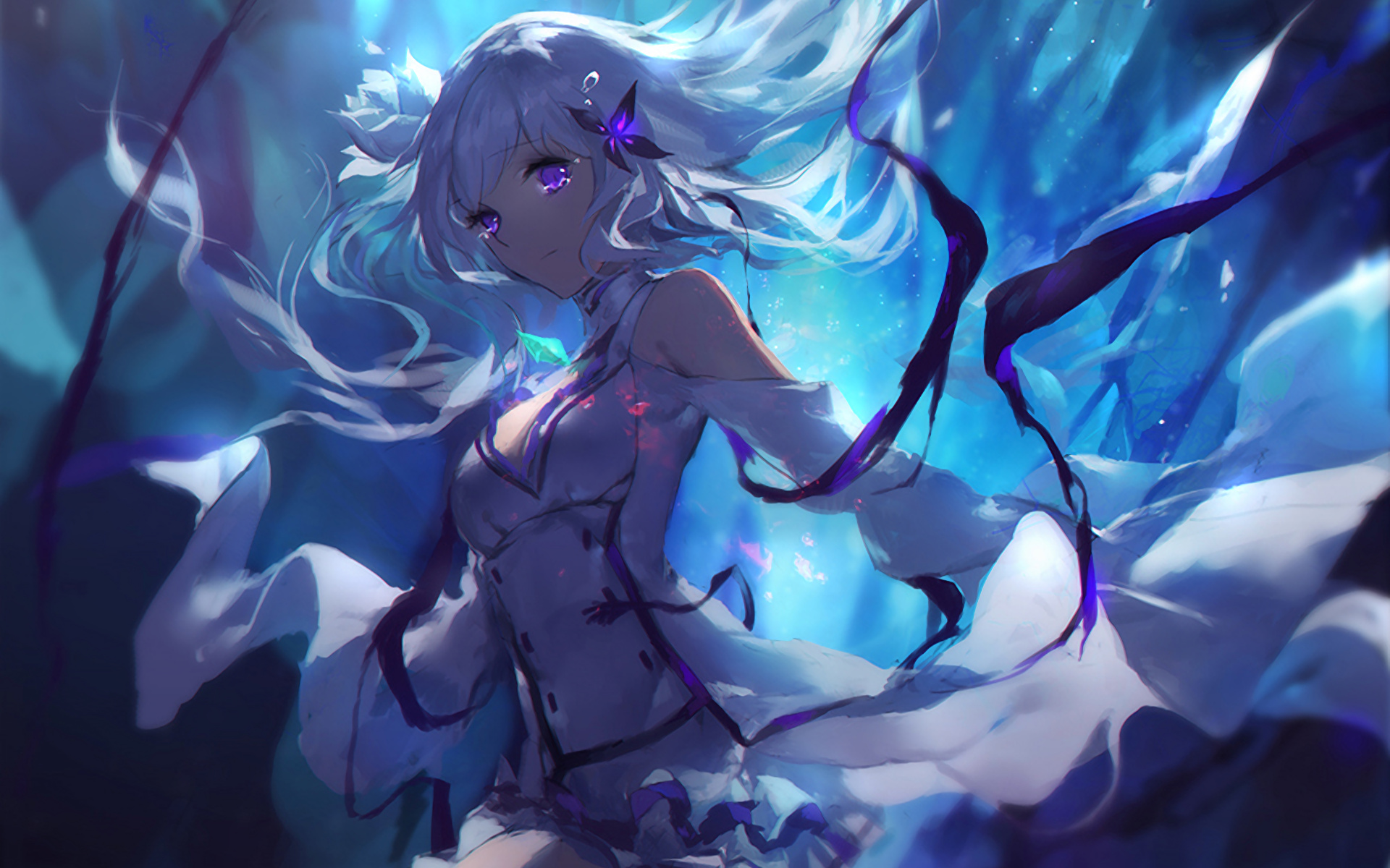Emilia, Re:Zero - Starting Life in Another World, Floating white dress, HD Desktop wallpaper