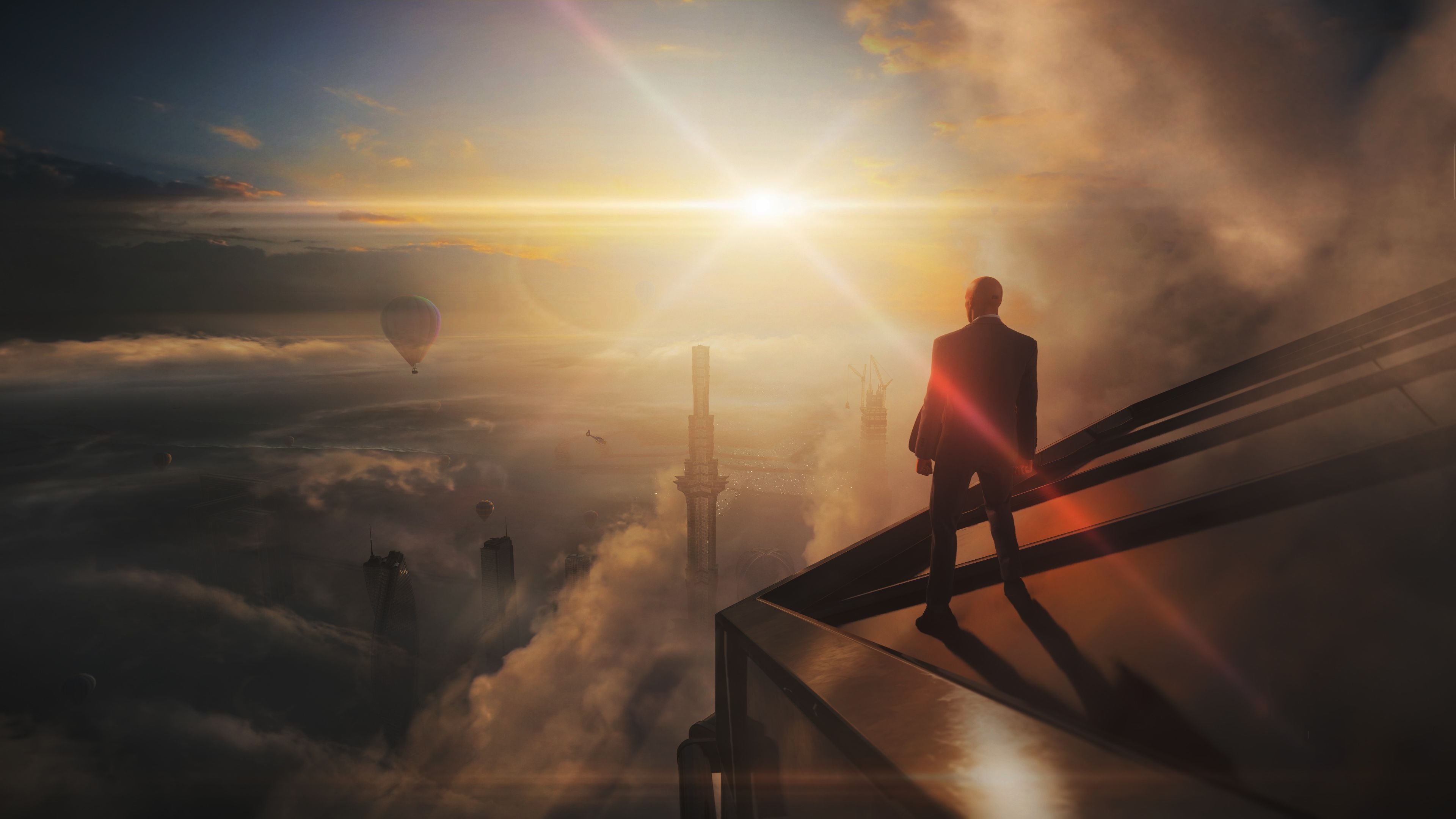 Agent 47, Hitman 3, Dubai skyscraper sunrise, 4K Desktop wallpaper