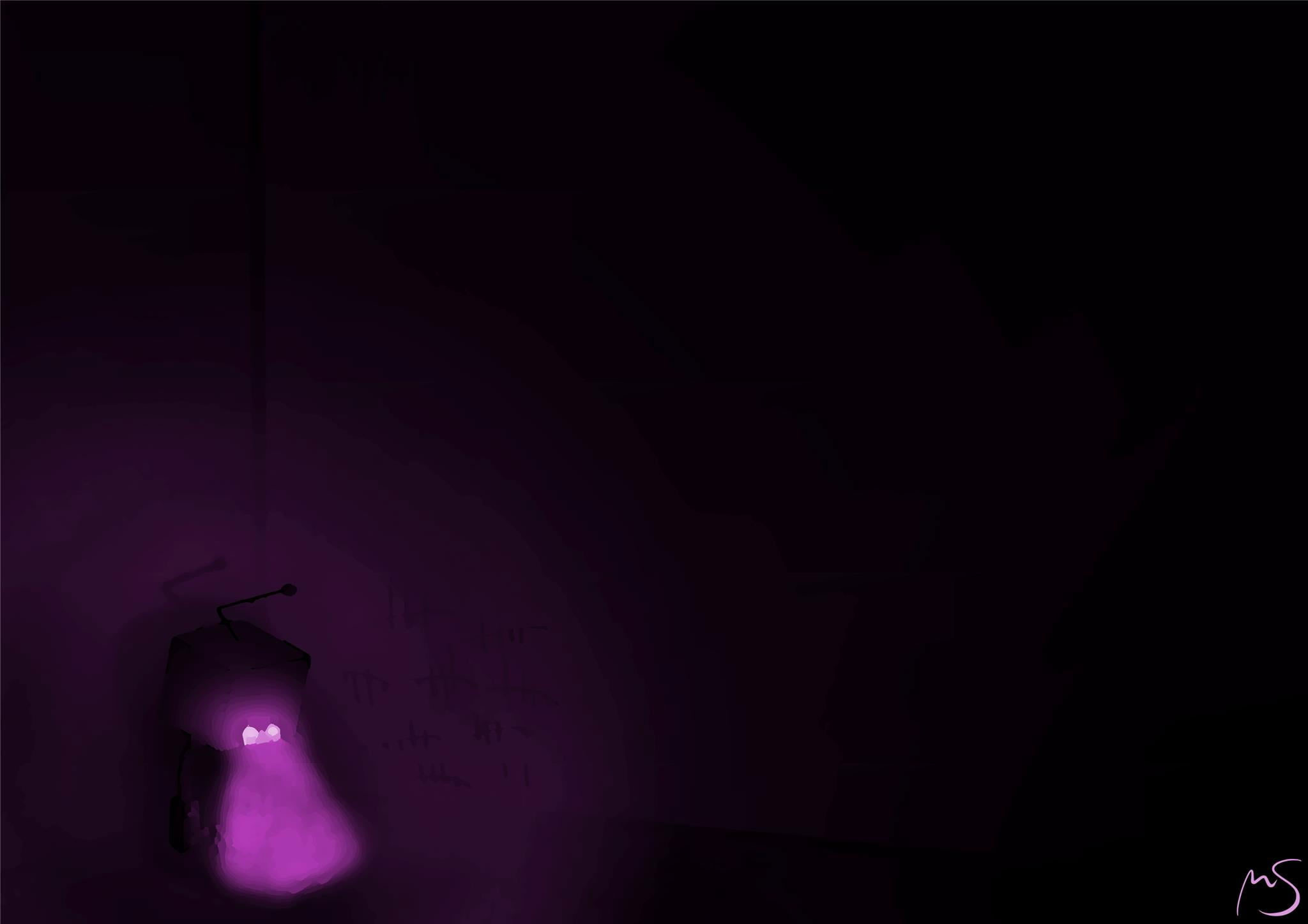 Lonely small robot, Glowing pink spotlight, Dark purple void, HD Desktop wallpaper