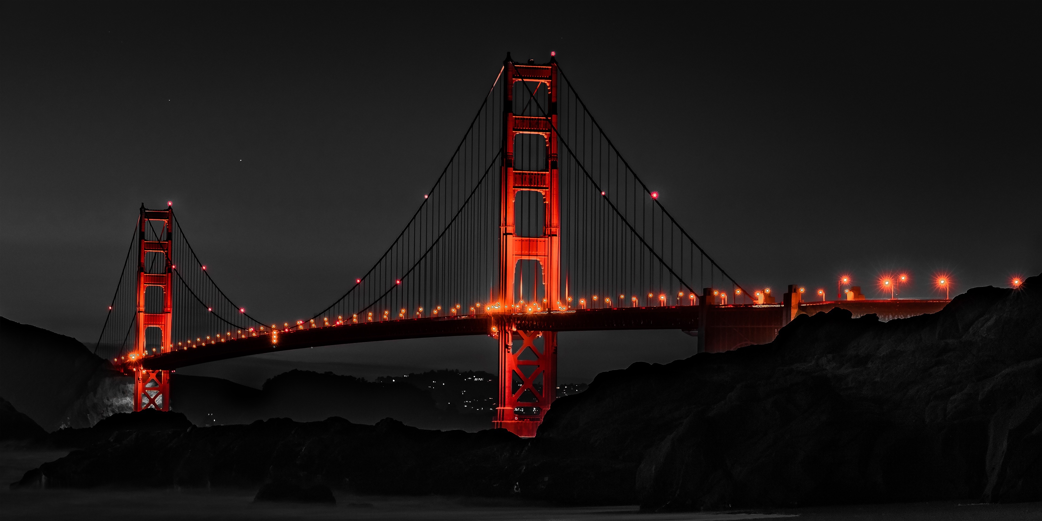 San Francisco, Travels, Golden gate bridge, Night, 3550x1780 HD Desktop