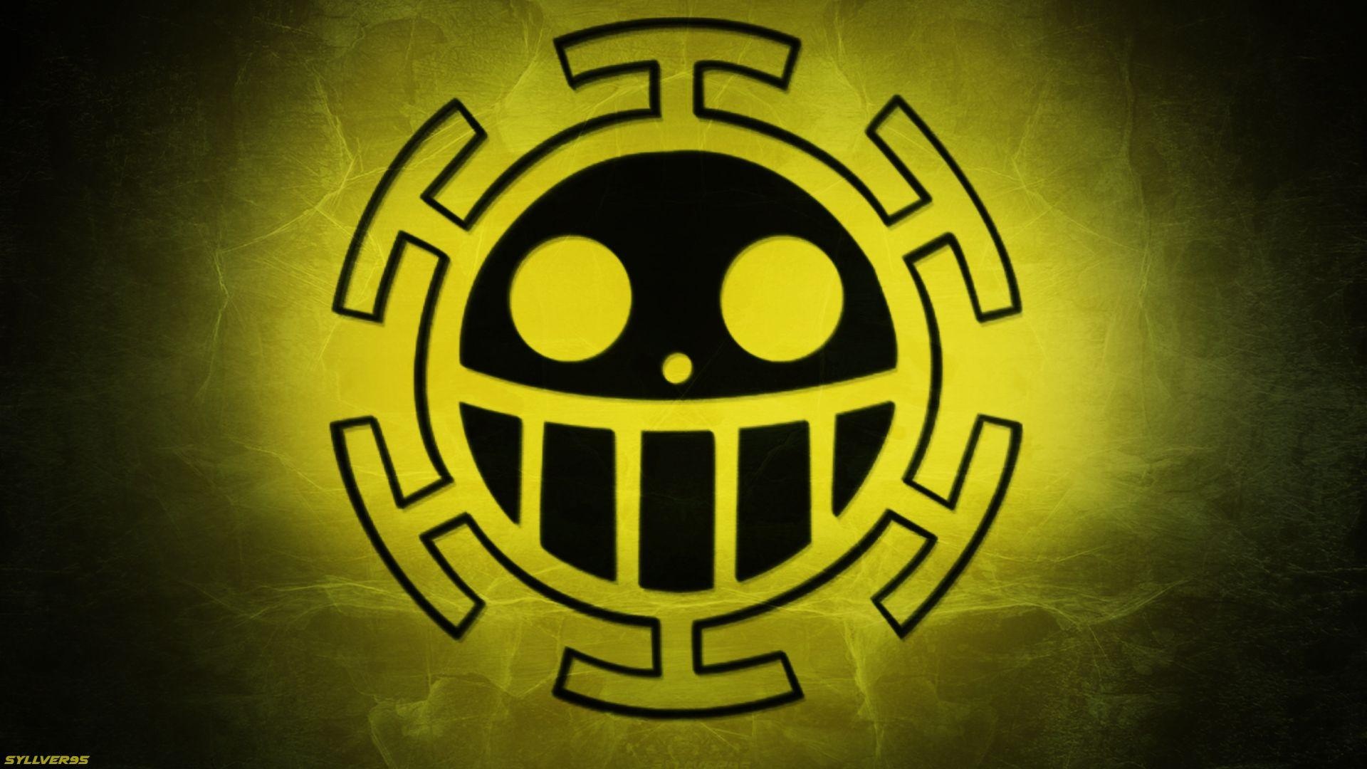 Heart Pirates Jolly Roger, Trafalgar Law emblem, yellow grunge texture, Full HD Desktop wallpaper
