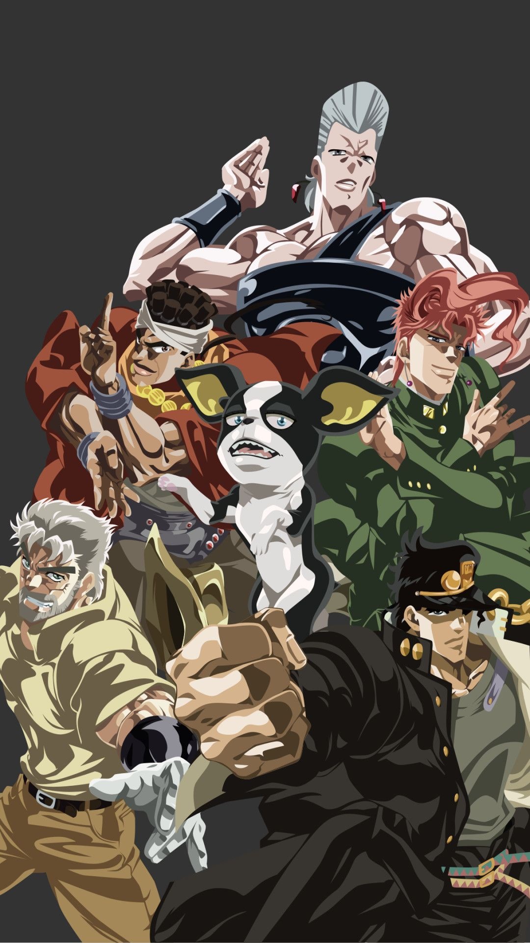 Jotaro Kujo, Joseph Joestar, Jean Pierre Polnareff, Noriaki Kakyoin, Iggy, Full HD Phone wallpaper