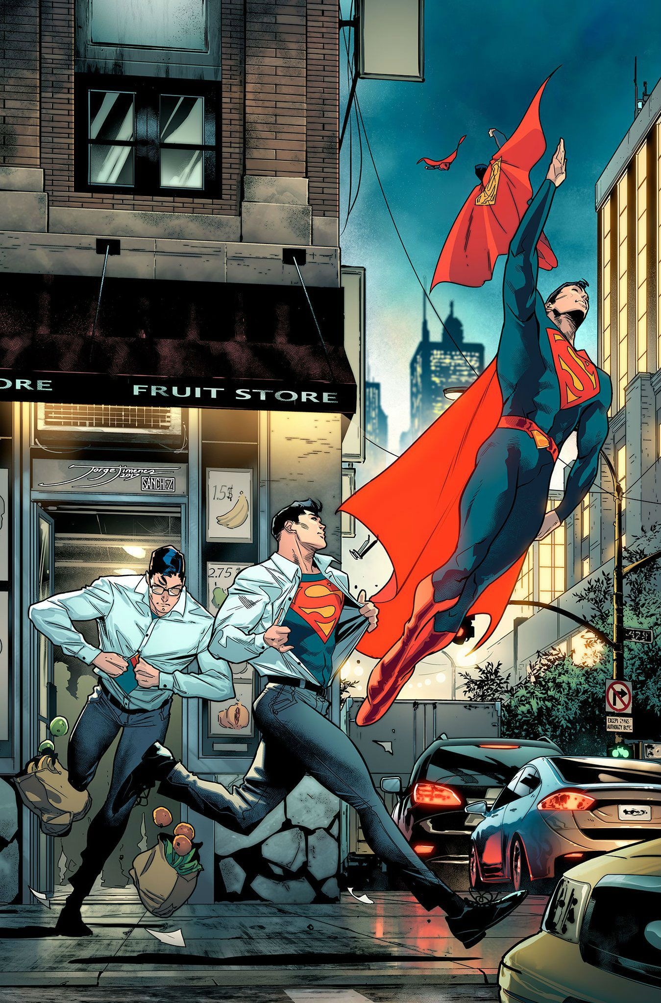 Superman taking flight, Clark Kent shirt rip, Metropolis city street, HD Phone wallpaper