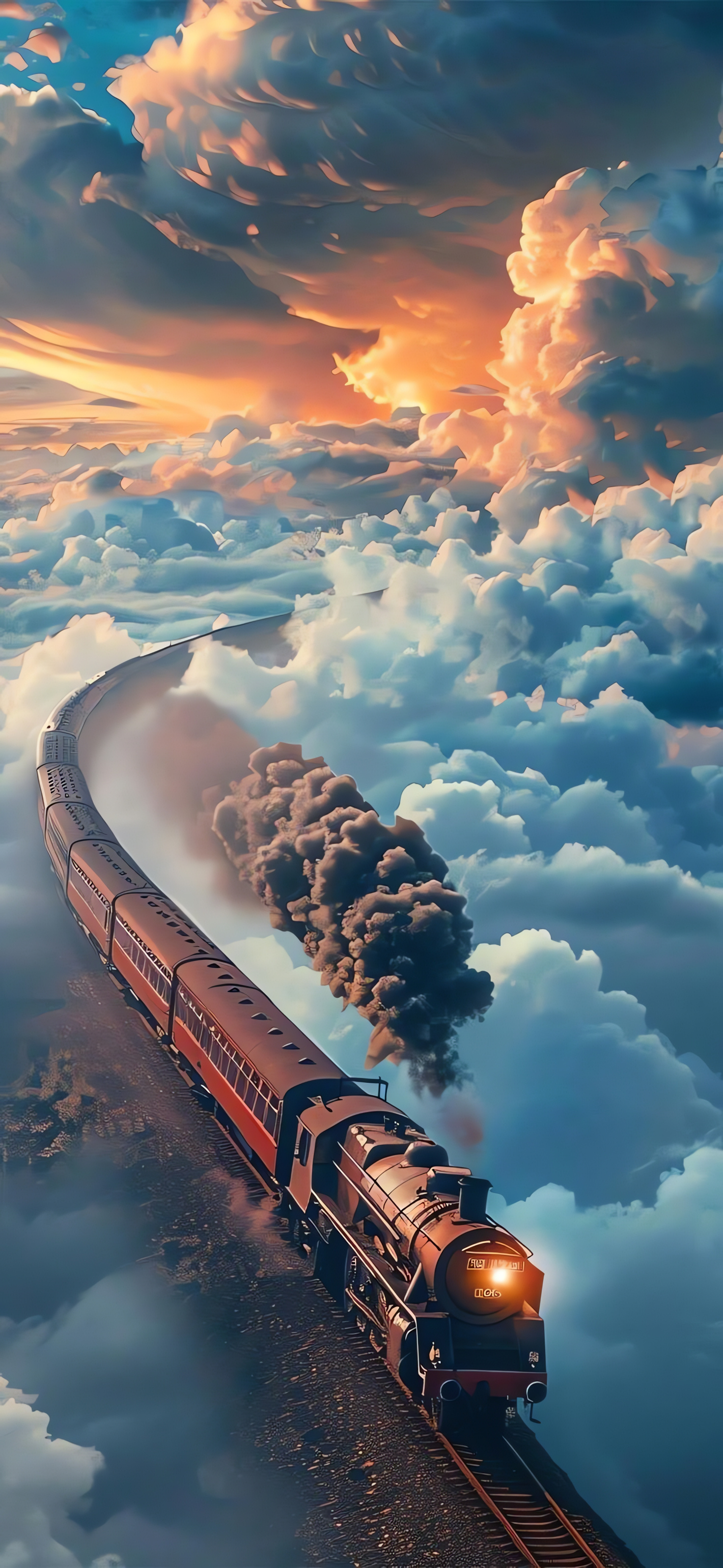 Train Fantasy, Railroad In The Clouds, Picturesque Phone Wallpaper, Mobile