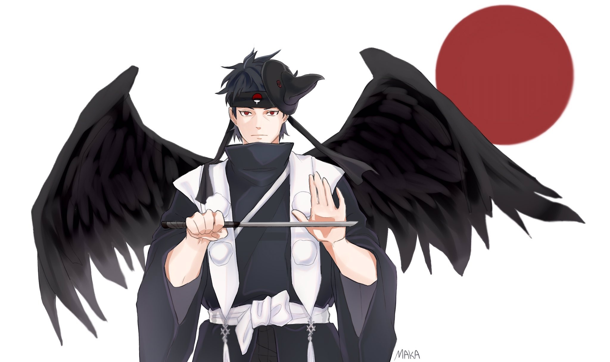 Shisui Uchiha, black feathered wings, tanto sword, HD Desktop wallpaper