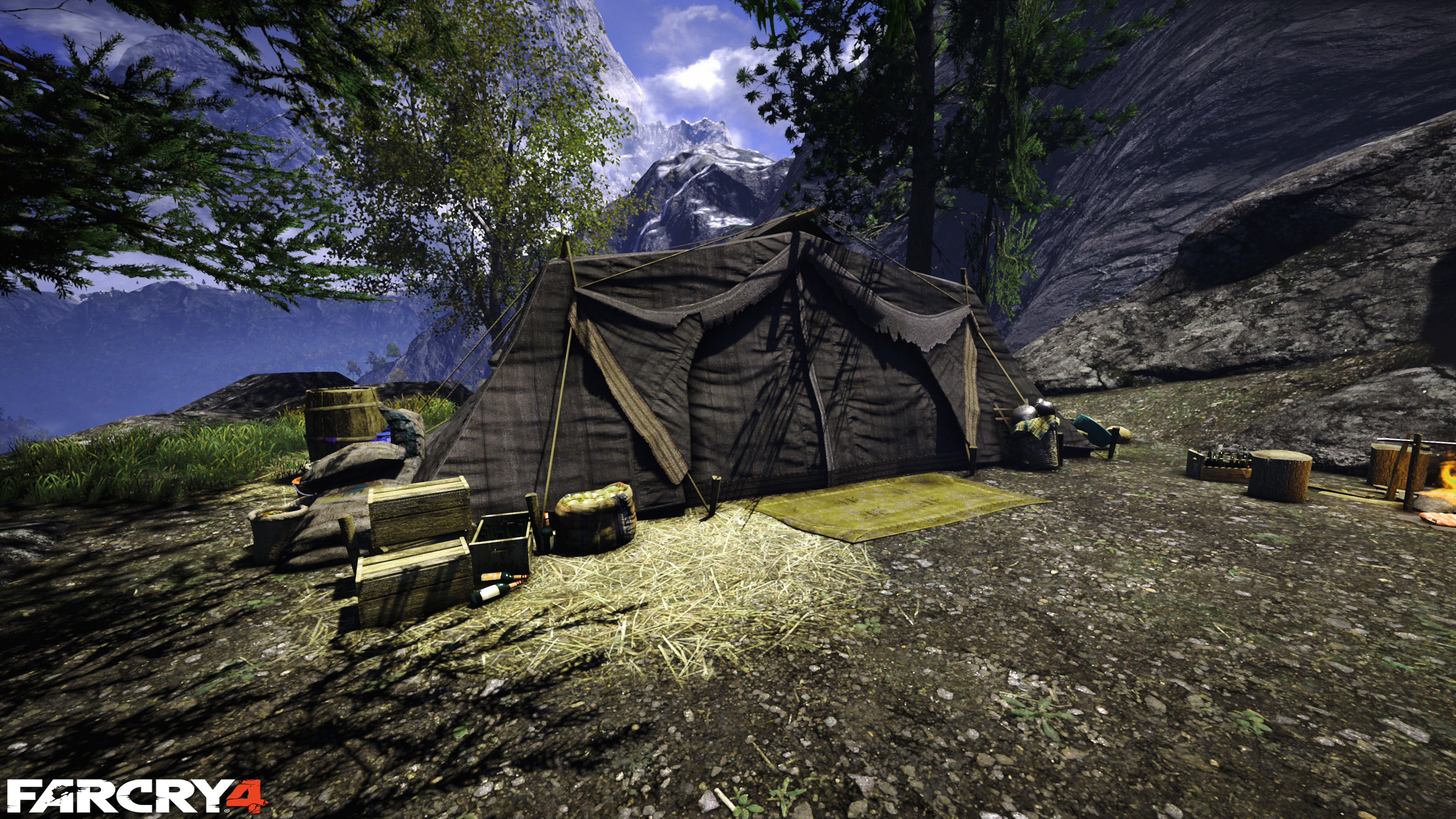 Far Cry 4 video game, Canvas expedition tent, Kyrat mountain landscape, 4K Desktop wallpaper