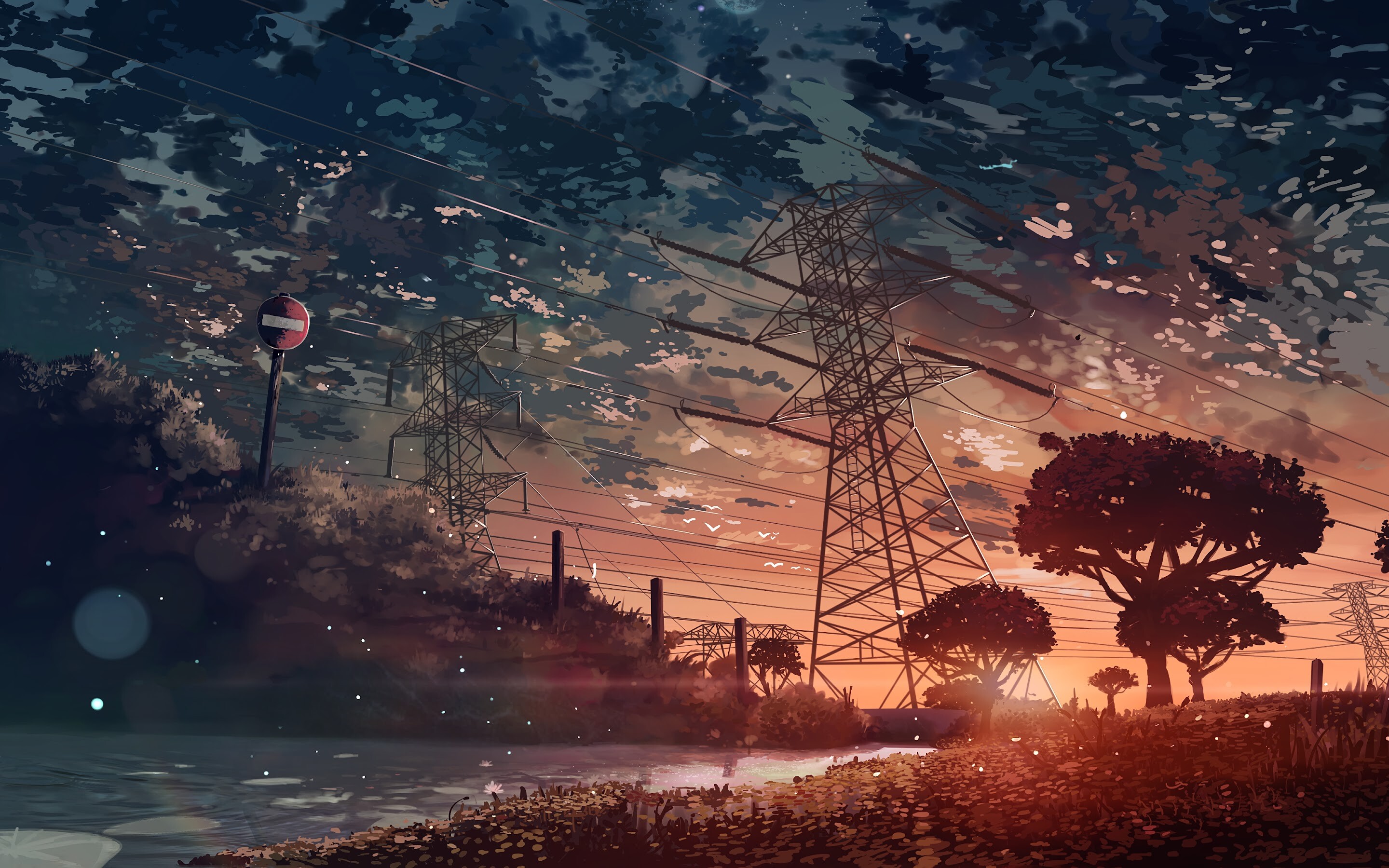 Anime scenery sunset, Breathtaking visuals, Awe-inspiring art, Dreamy atmosphere, 2880x1800 HD Desktop