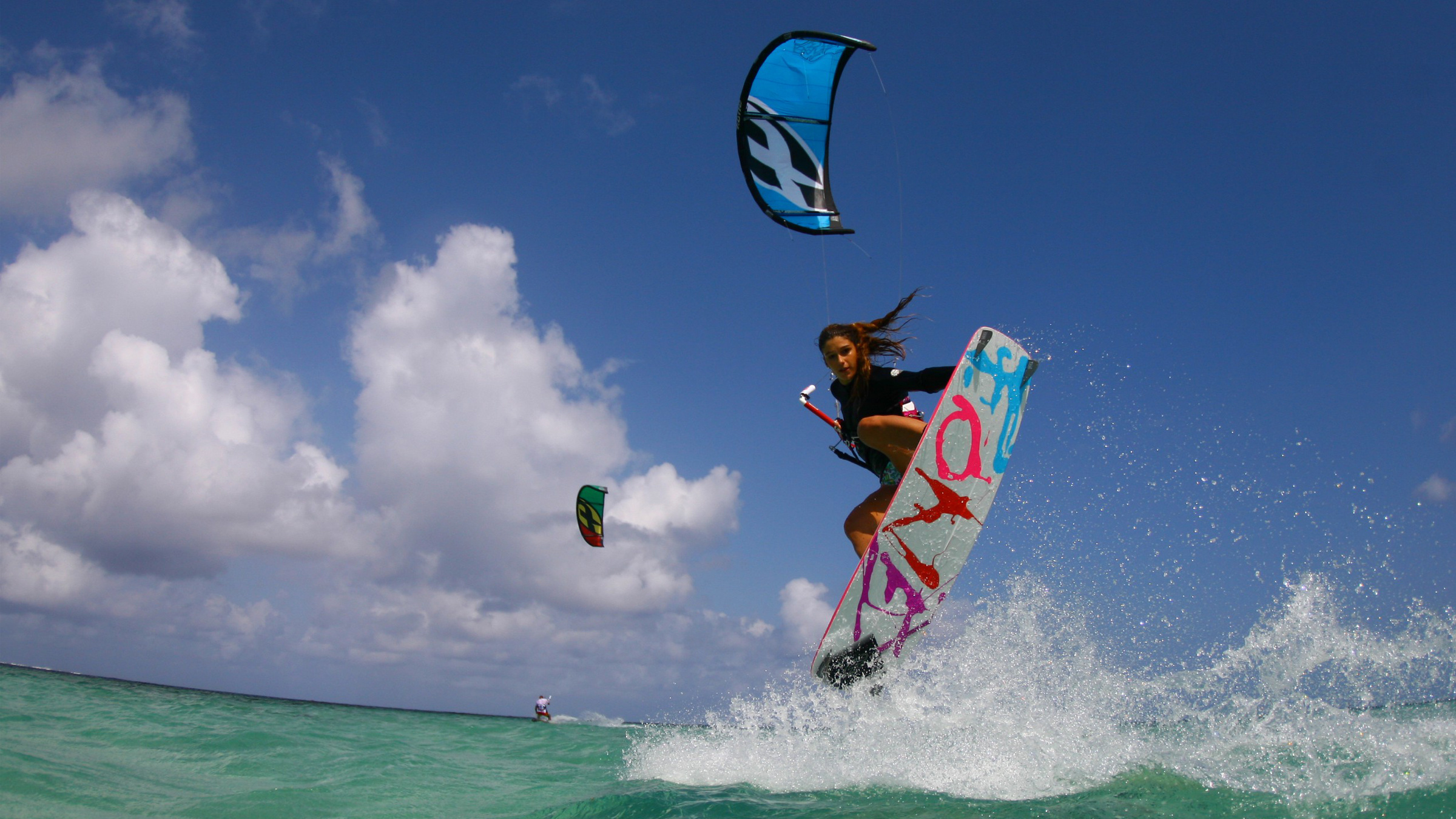 F One kiteboarding, Celine Rodenas, Backroll with grab, High definition, 2400x1350 HD Desktop