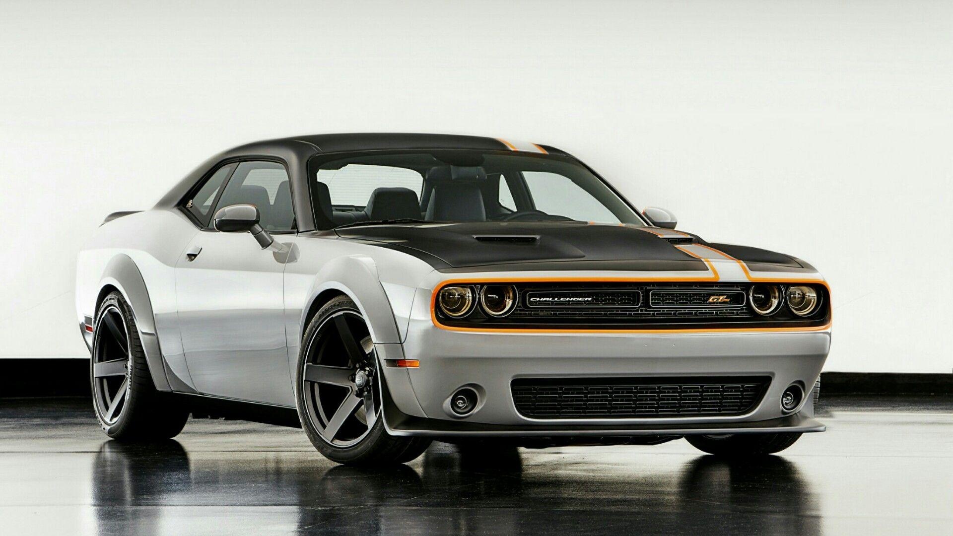 Dodge Challenger GT AWD Concept, orange grille accent stripe, studio showroom floor, Full HD Desktop wallpaper