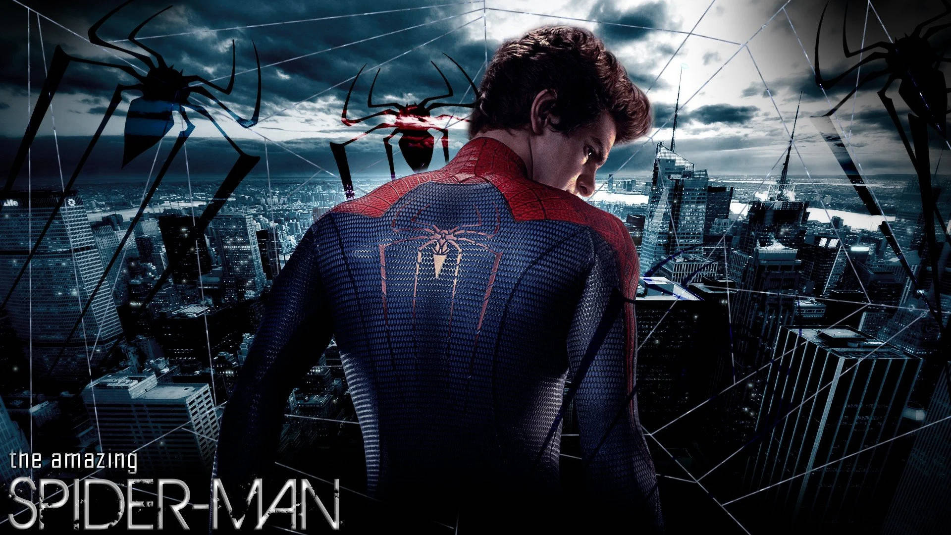 Andrew Garfield, the amazing SPIDER-MAN, New York City skyline, Full HD Desktop wallpaper