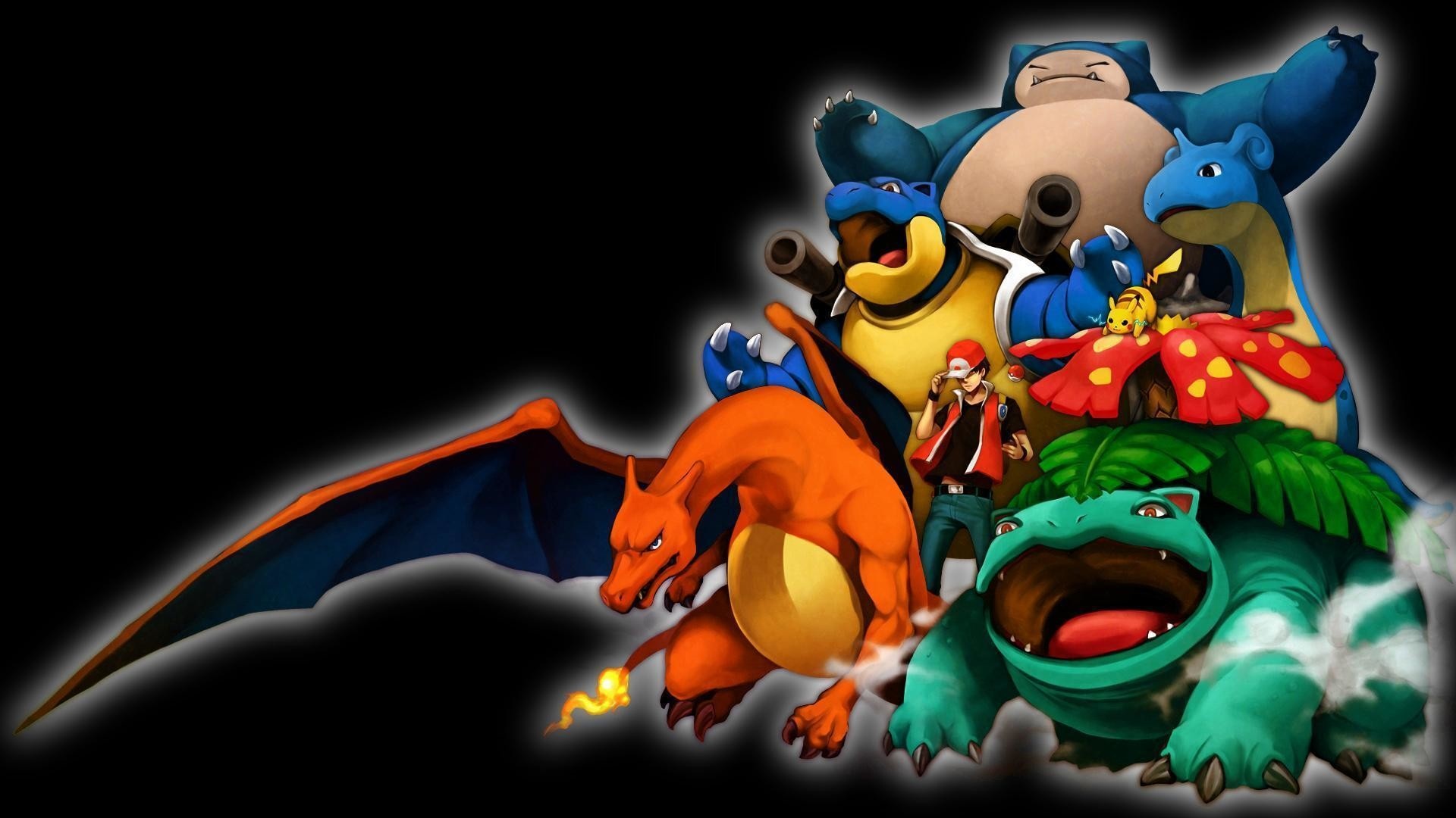 Pokemon Trainer Red, Charizard, Venusaur, Blastoise, Pikachu, Full HD Desktop wallpaper