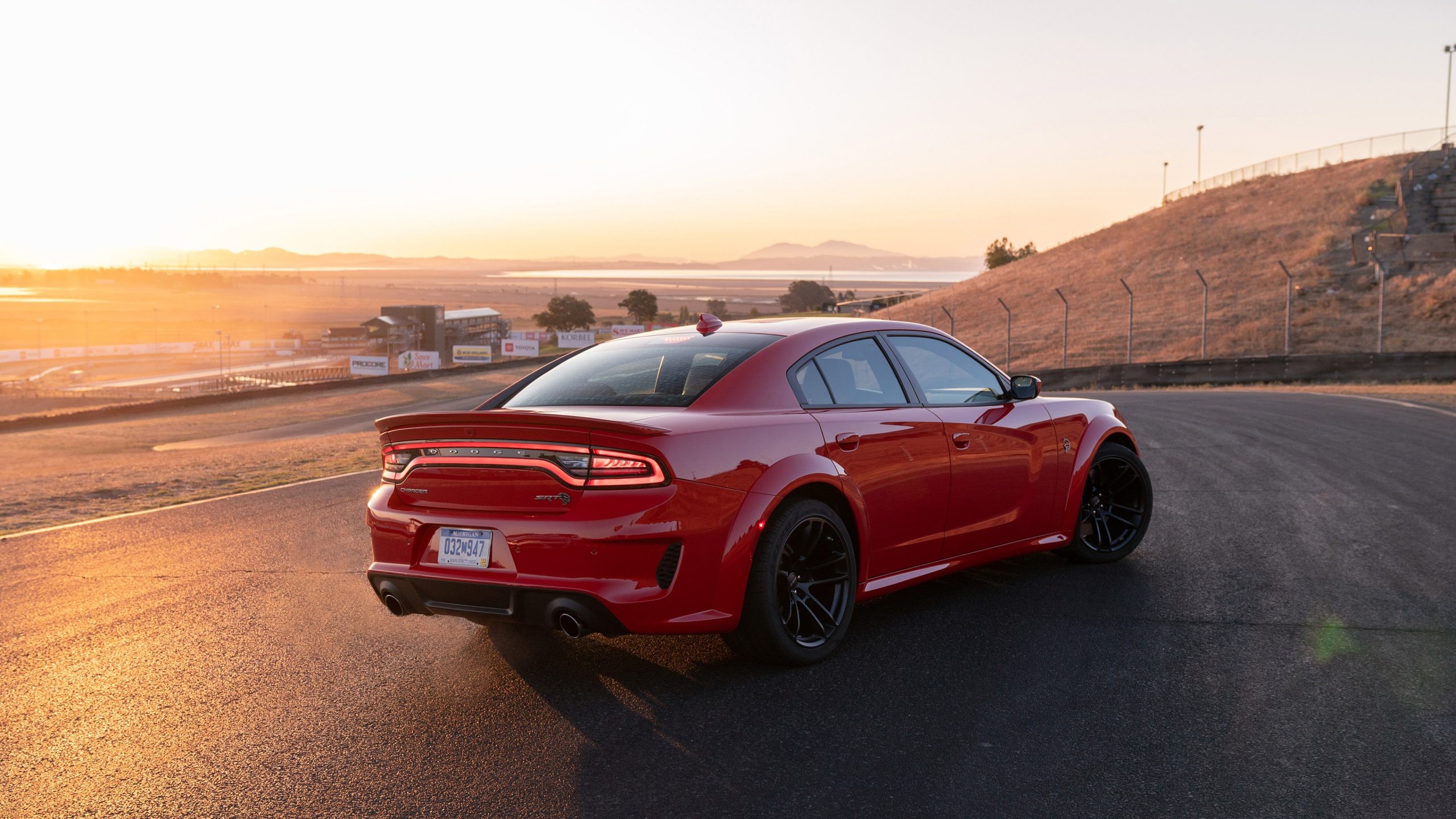 Dodge Charger SRT Hellcat Widebody, Sonoma Raceway, golden hour sunset, HD Desktop wallpaper