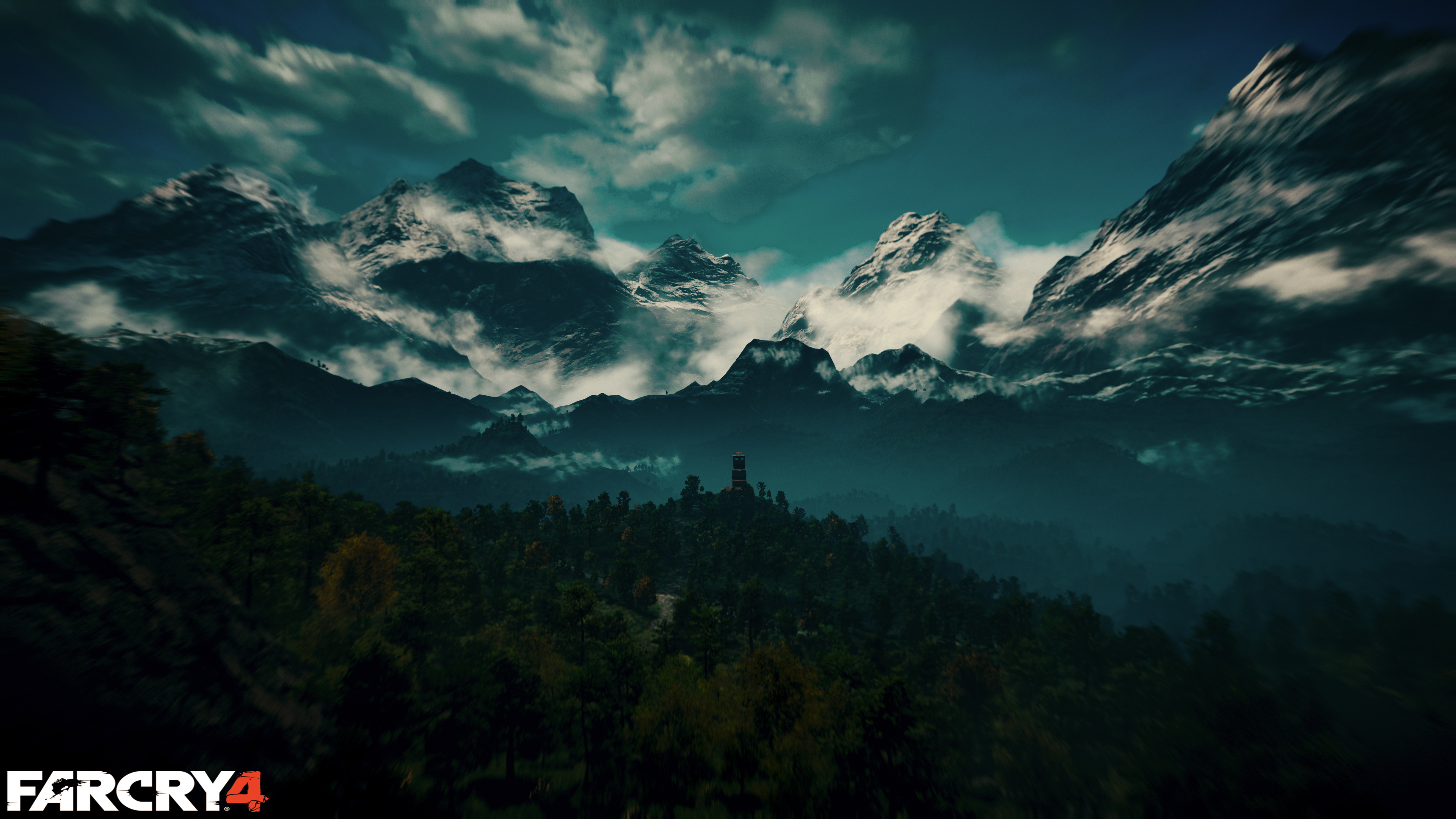 Far Cry 4 logo, Kyrat mountain landscape, Snowy Himalayan peaks, 4K Desktop wallpaper