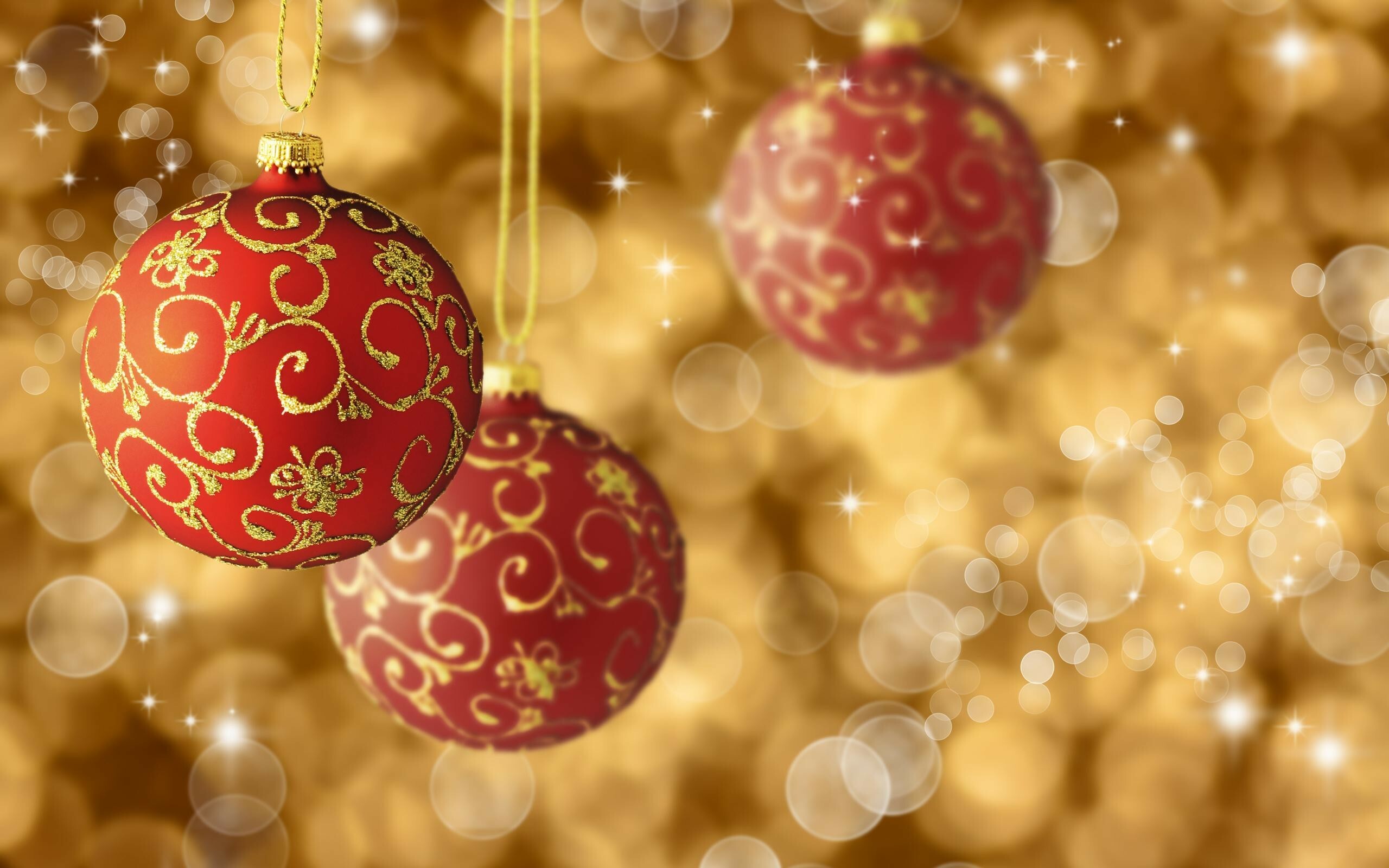 Red Christmas ornaments, Festive beauty, Vibrant backgrounds, Holiday decorations, 2560x1600 HD Desktop