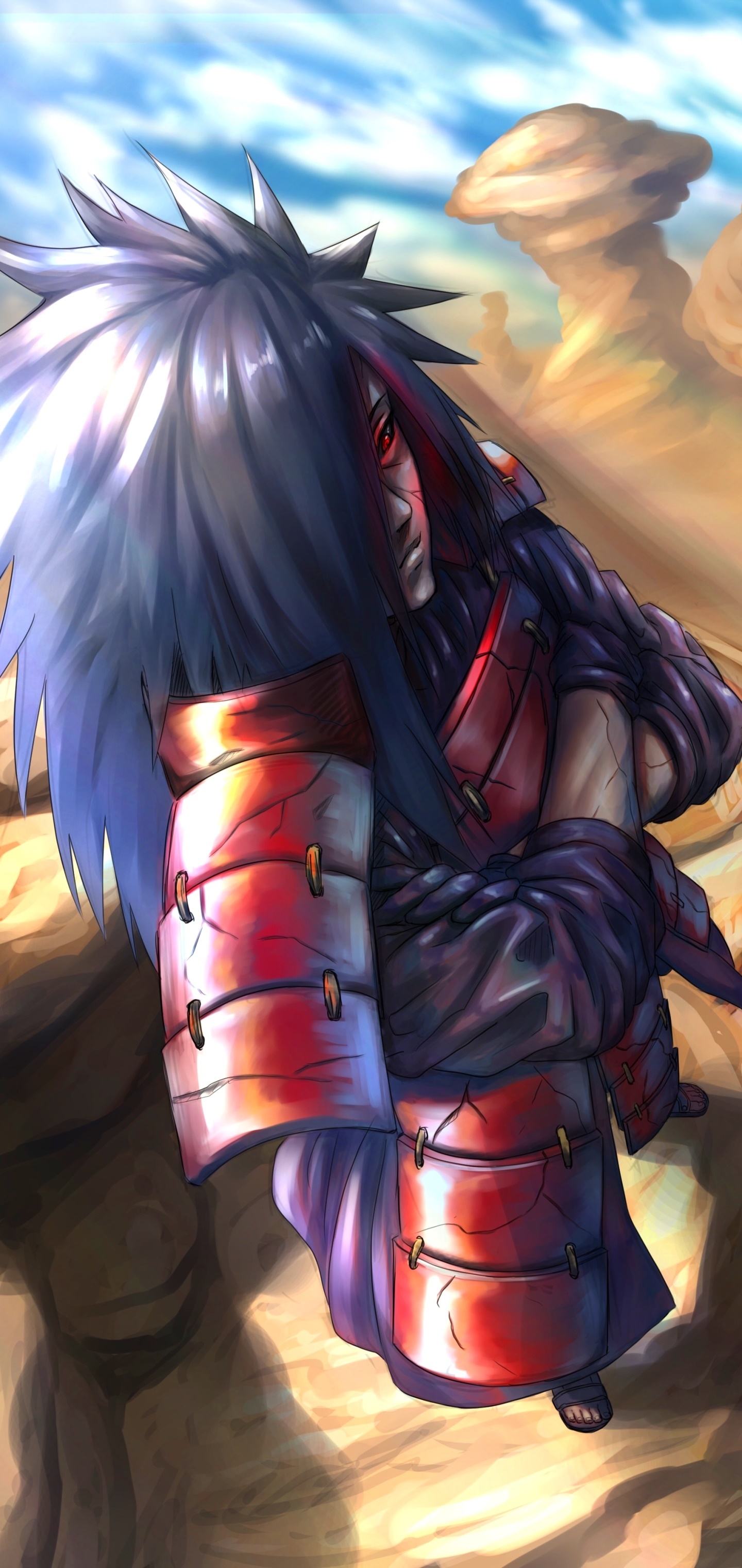 Madara Uchiha, Naruto Shippuden, red plated battle armor, HD Phone wallpaper