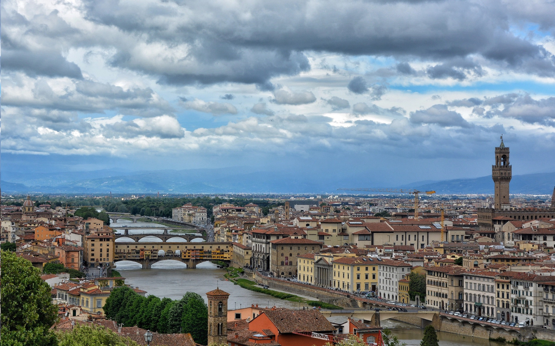 Florence Italian city, River bridges, Cityscape view, Tuscany beauty, 1920x1200 HD Desktop