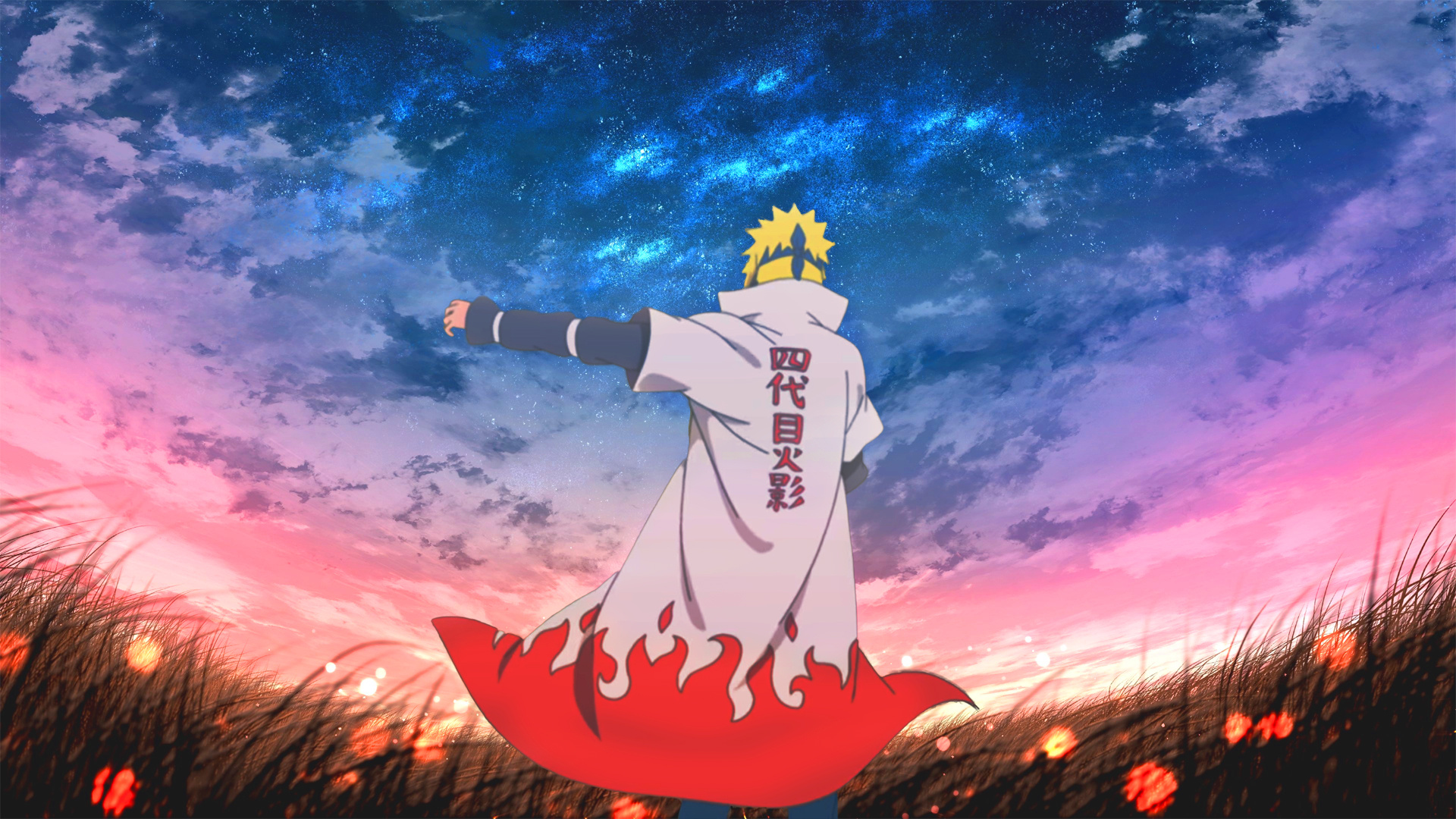 Minato Namikaze, Fourth Hokage haori, starry twilight sky, Full HD Desktop wallpaper