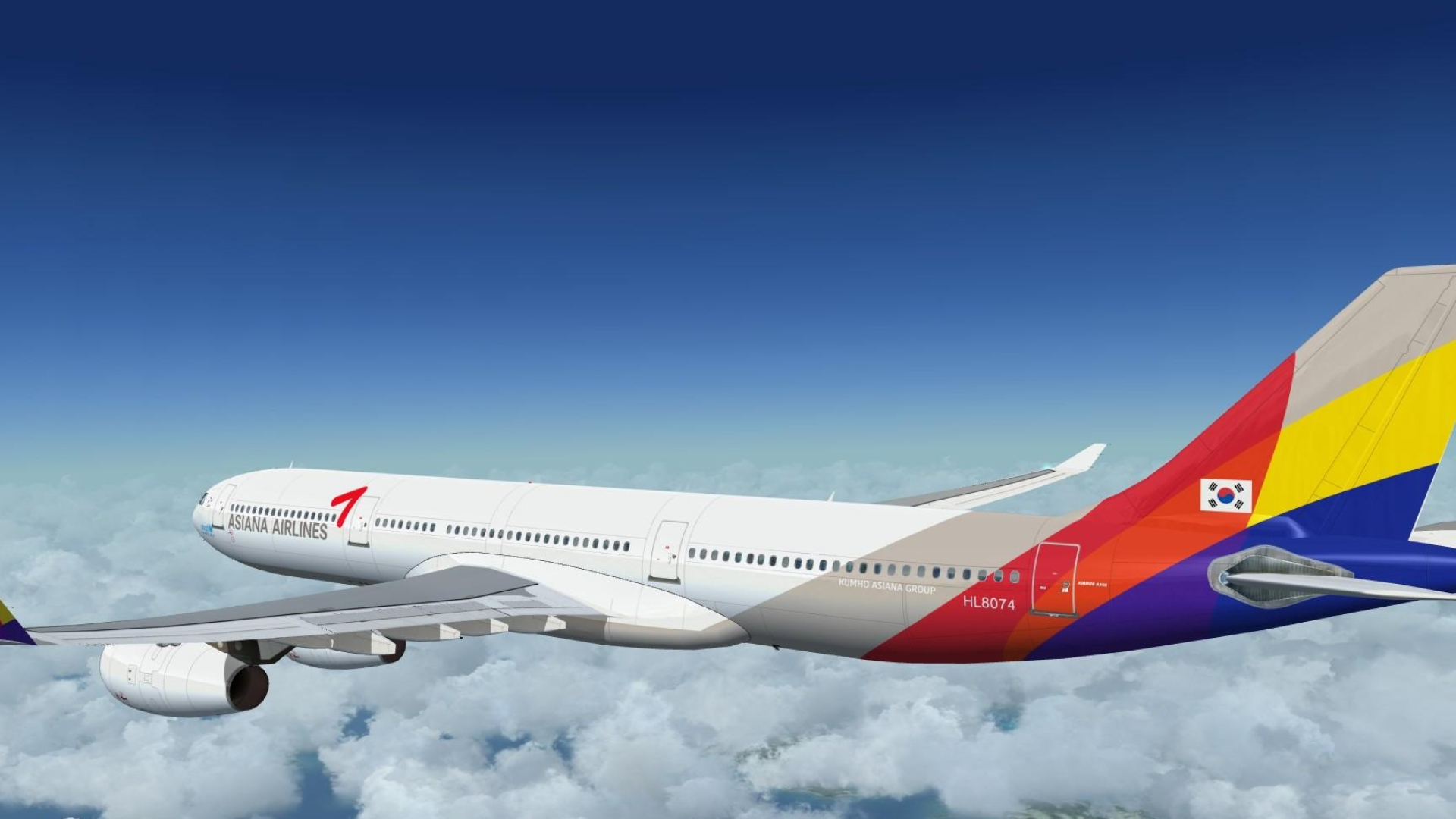 Asiana Airlines, A340, Blackbox Simulation Software, 1920x1080 Full HD Desktop