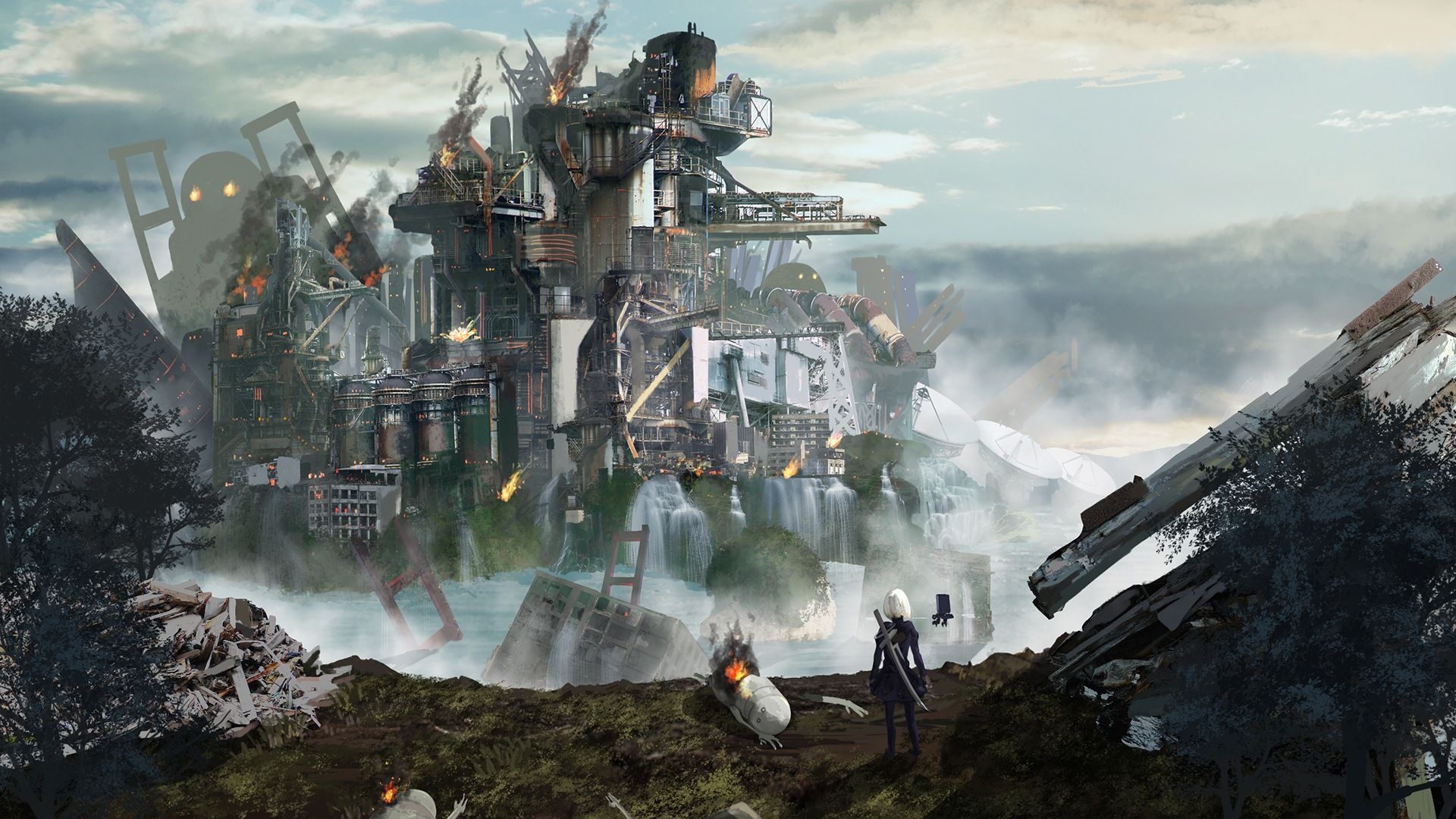 YoRHa No. 2 Type B, Pod 042, NieR:Automata Abandoned Factory, Full HD Desktop wallpaper