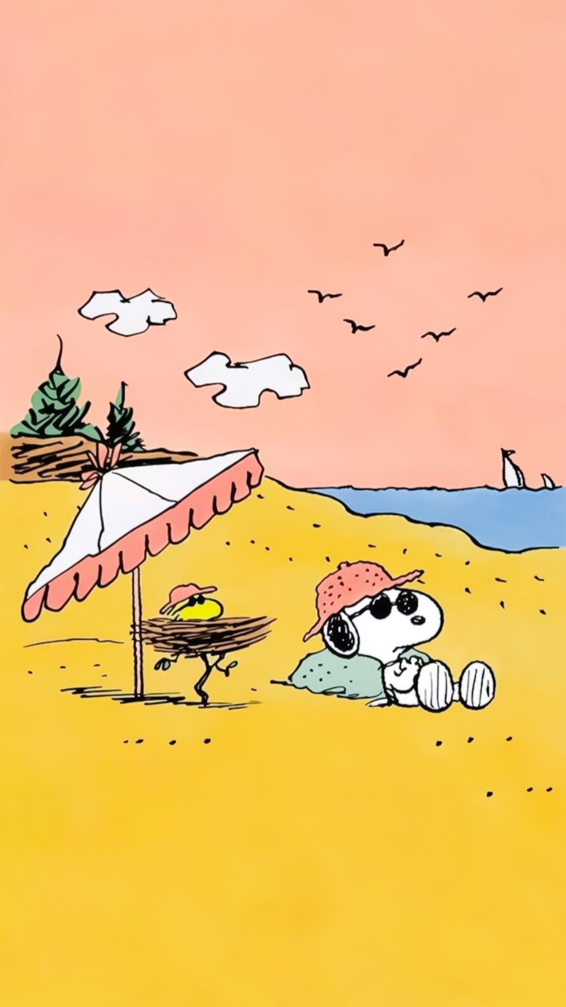 Snoopy, Woodstock, beach umbrella, HD Phone wallpaper