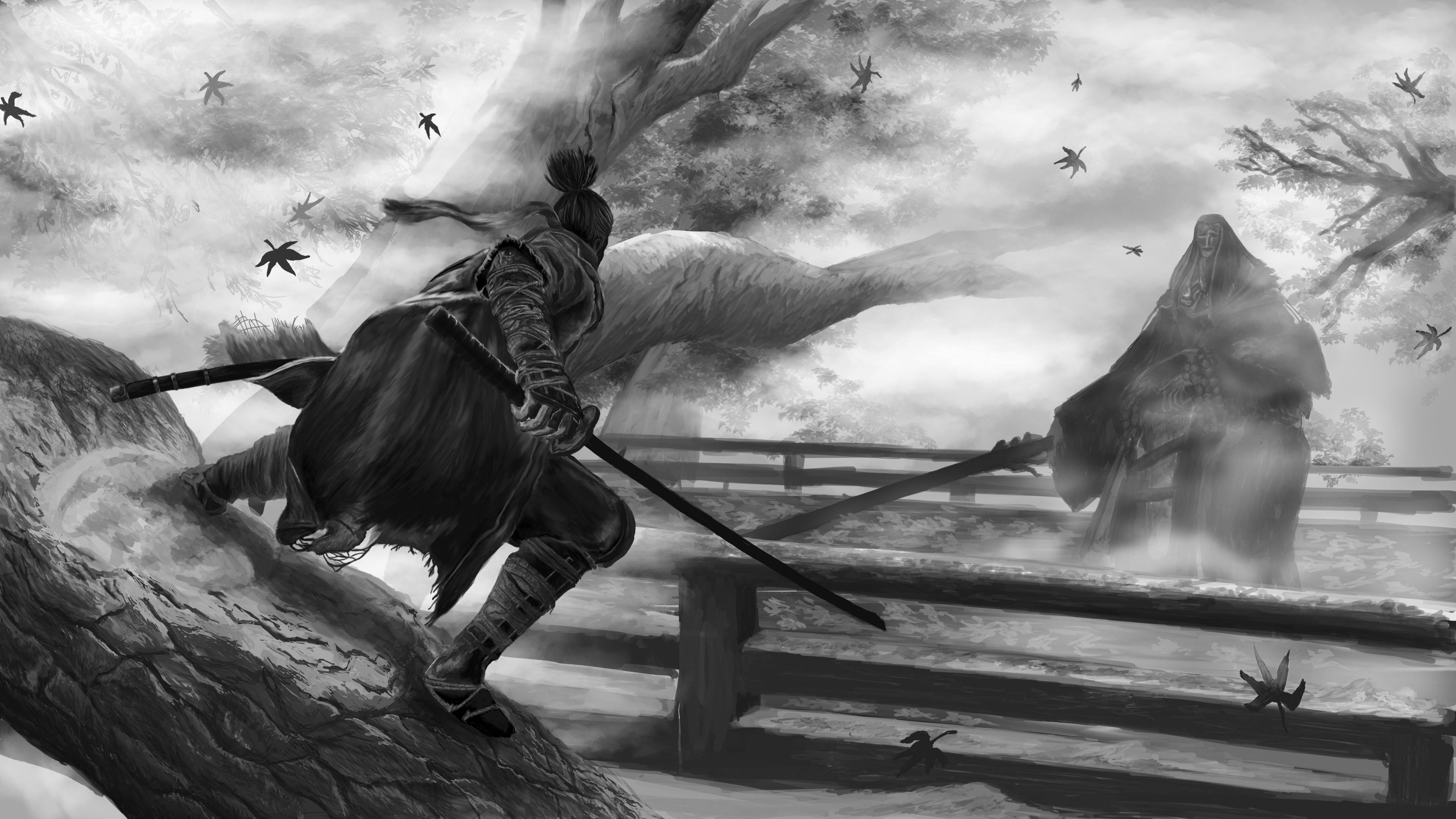 Wolf (Sekiro), True Corrupted Monk, Fountainhead Palace bridge, 4K Desktop wallpaper